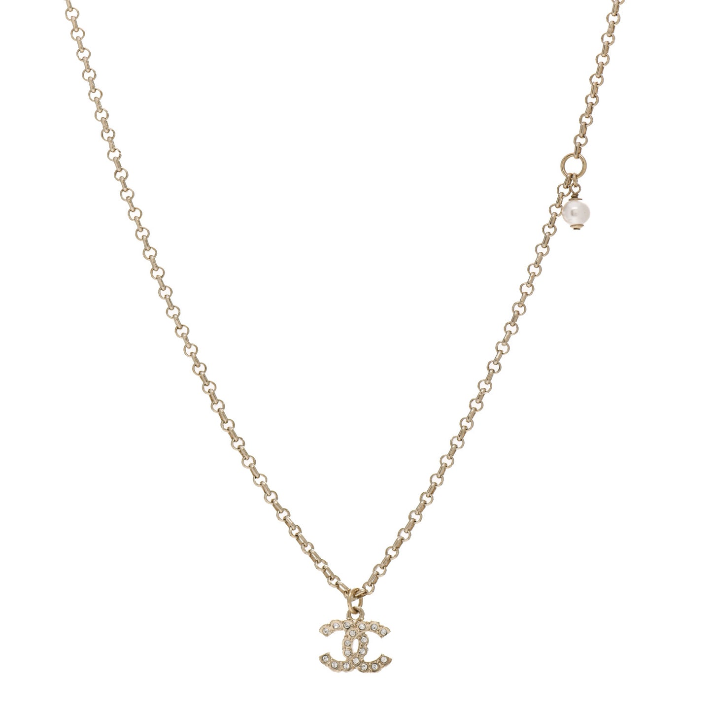 Pearl Crystal CC Pendant Necklace Gold