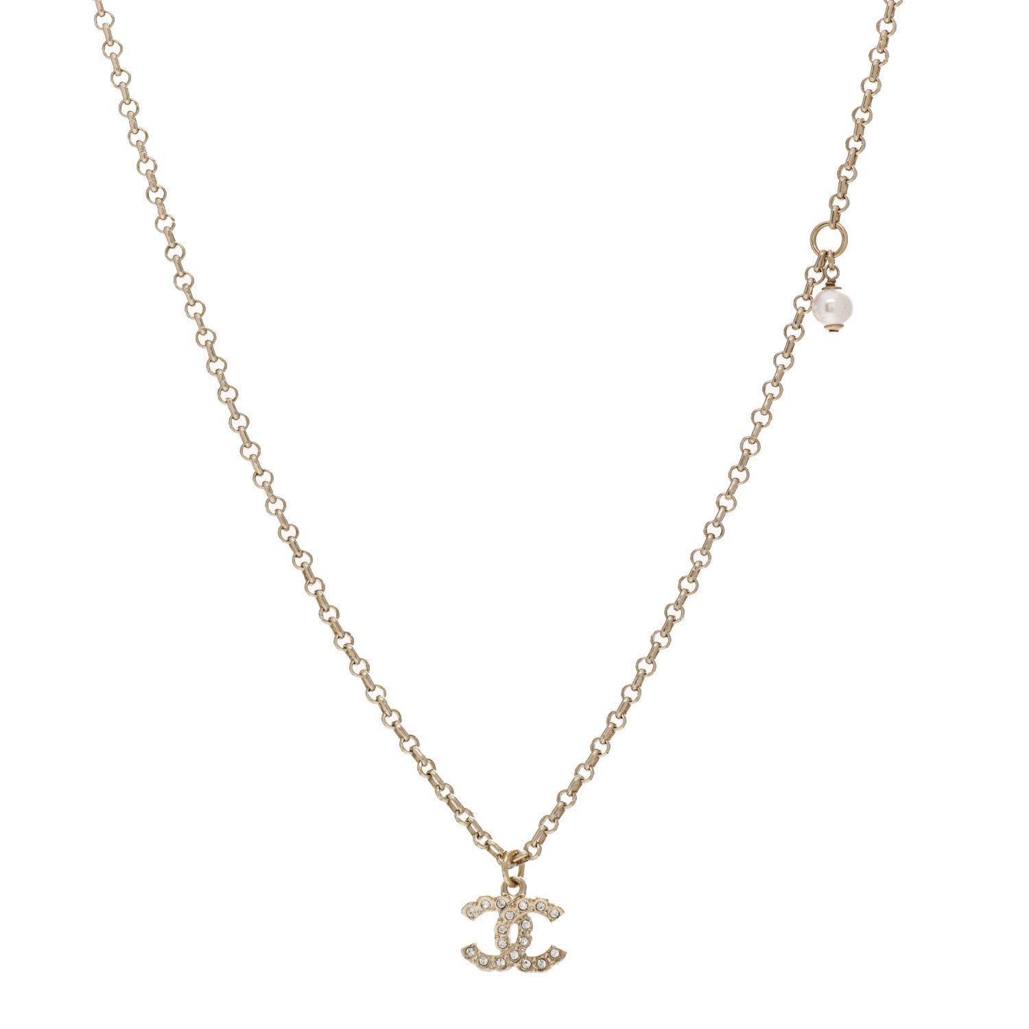 Chanel Pearl Crystal CC Pendant Necklace Gold 1 of 4