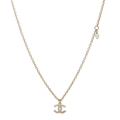 Chanel Pearl Crystal CC Pendant Necklace Gold 1 of 4