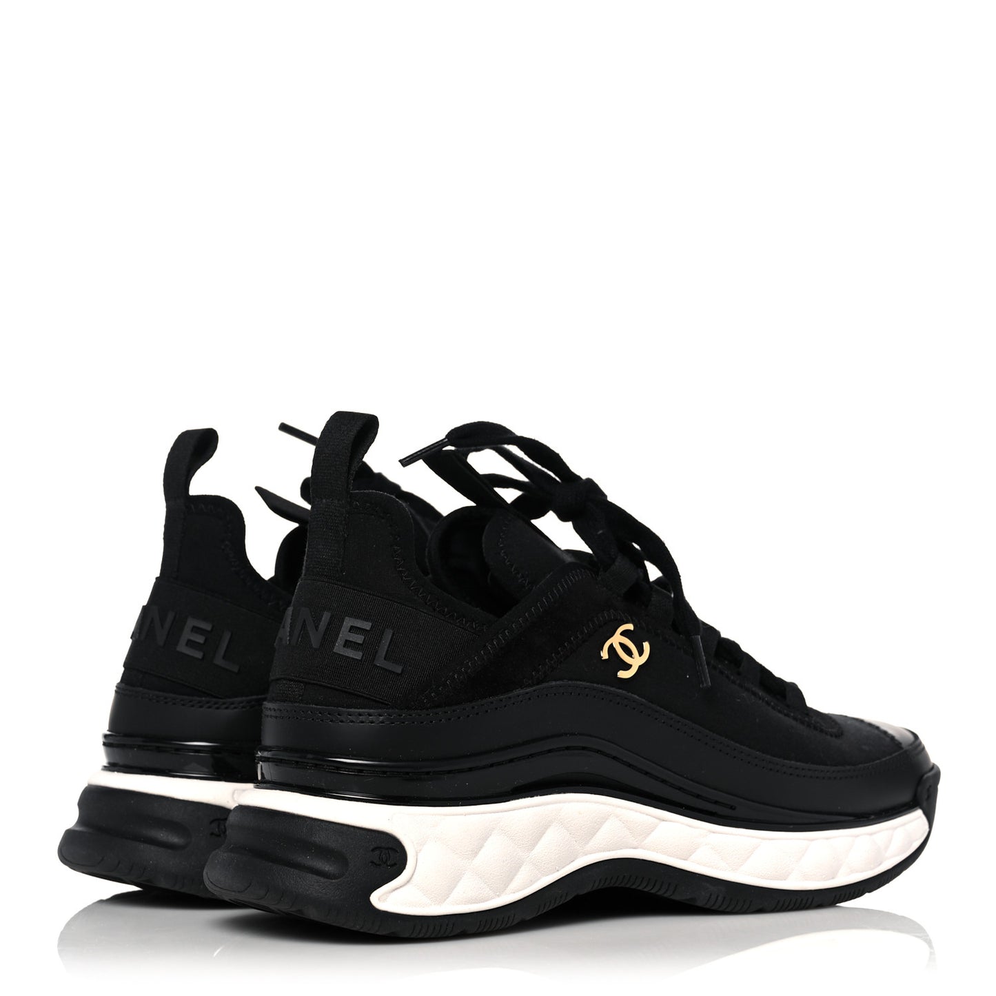 Velvet Calfskin Mixed Fibers CC Sneakers 36 Black
