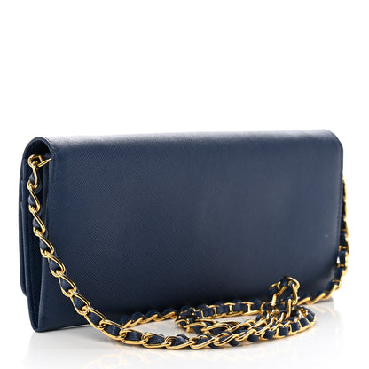 Prada Saffiano Metal Oro Chain Wallet Bleutte 3 of 7