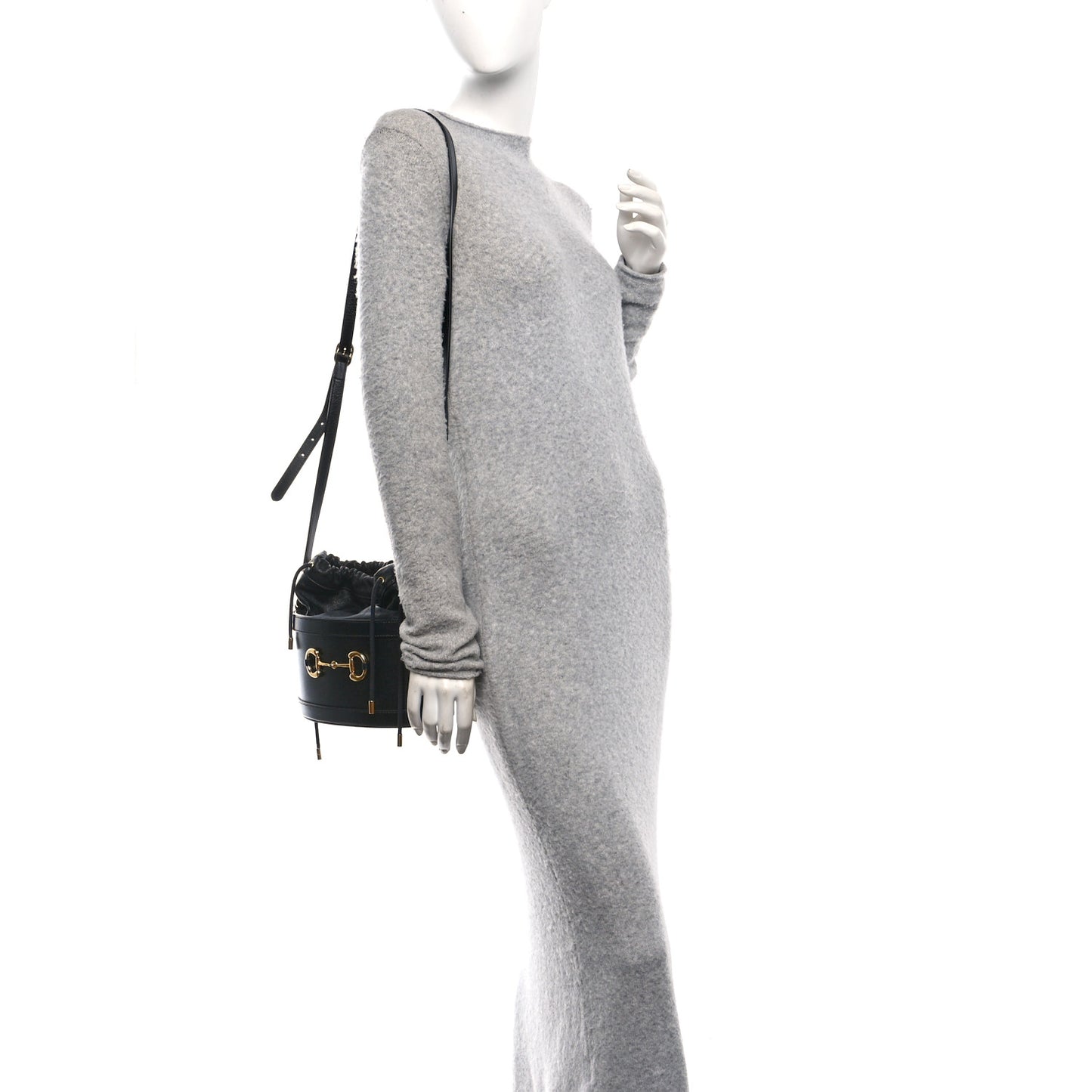 Azalea Sakai Calfskin Horsebit 1955 Drawstring Bucket Bag Black