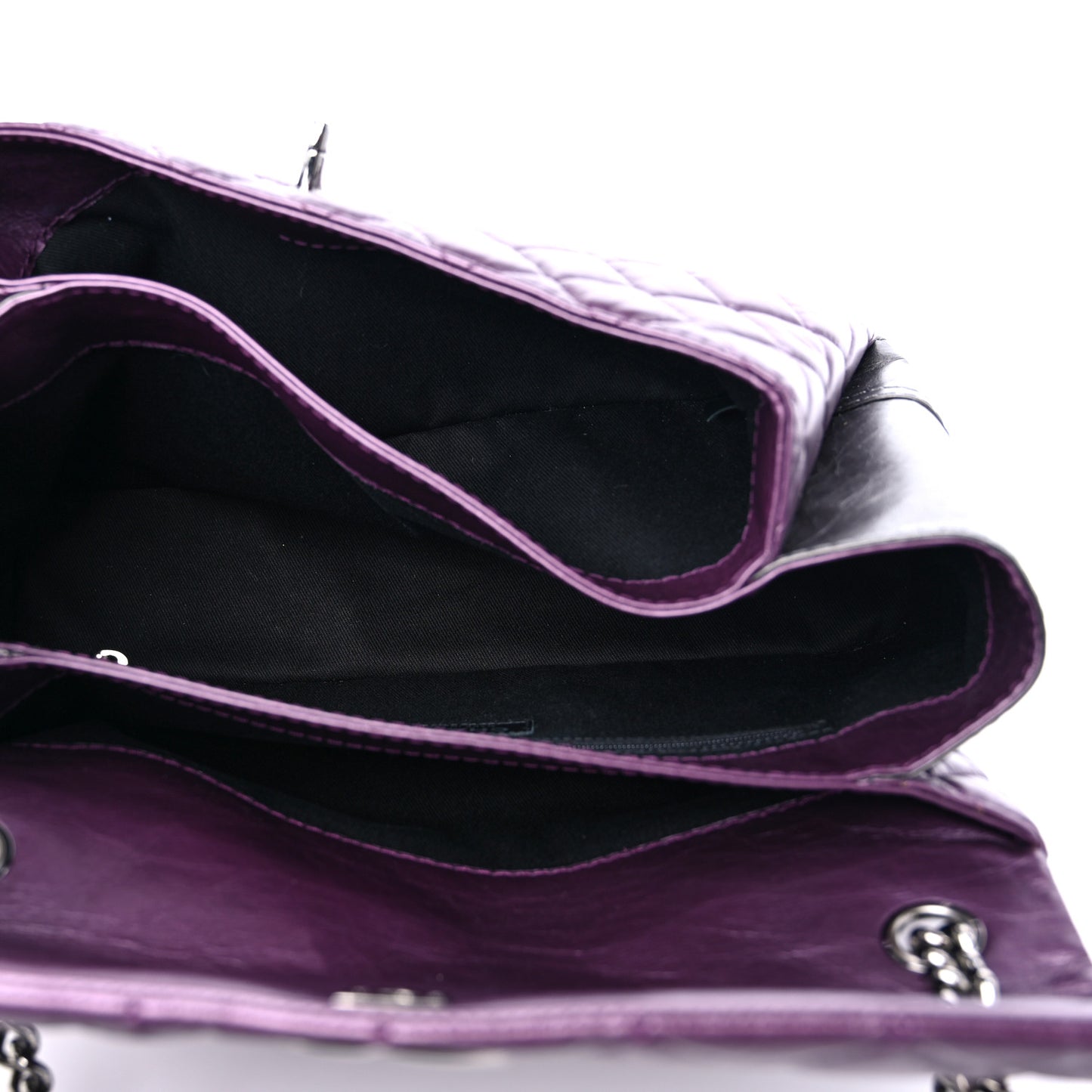 Metallic Calfskin Medium Lady Pearly Flap Dark Purple