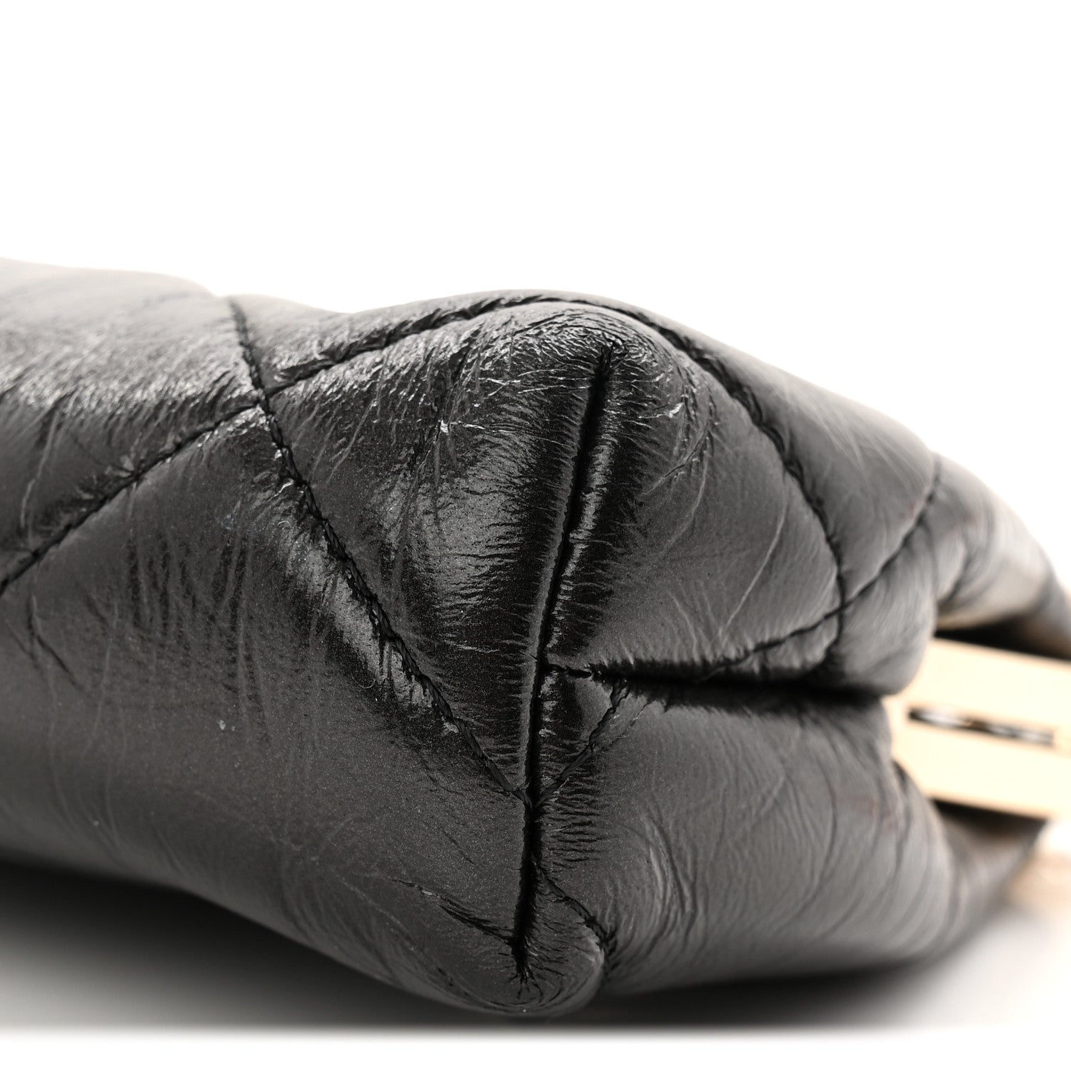 Chanel Shiny Aged Lambskin Quilted Kiss Lock Clutch With Chain