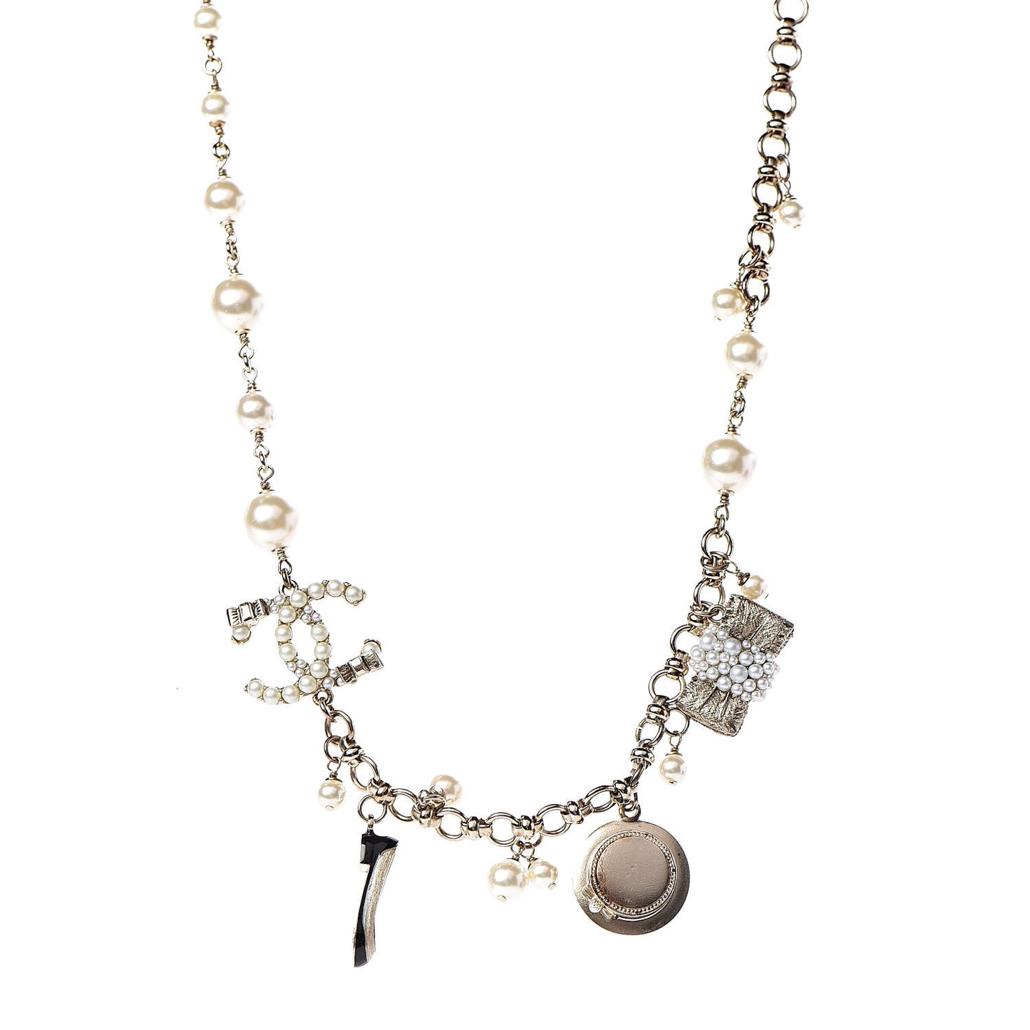 Pearl Charm CC Short Necklace Gold