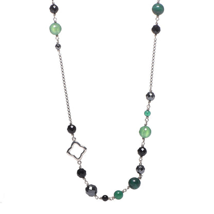 David Yurman Sterling Silver Black Onyx Hematite Green Bead Elements Station Necklace 1 of 6