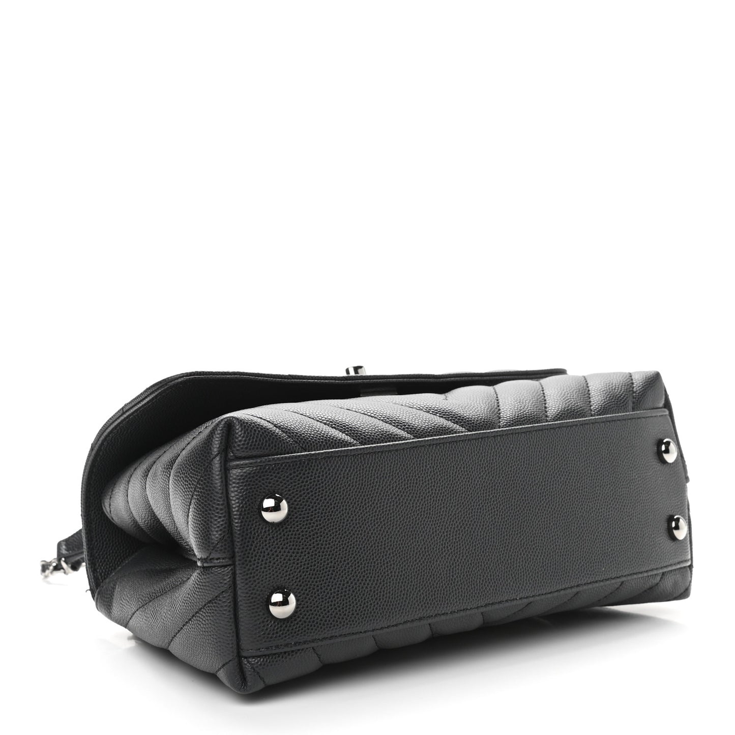 Caviar Chevron Quilted Mini Coco Handle Flap Dark Grey