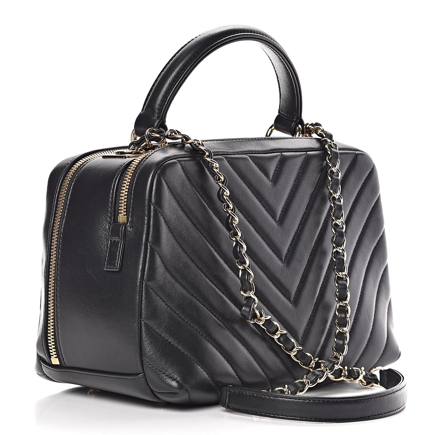 Chanel Lambskin Chevron Quilted Small Trendy CC Bowling Bag Black 3 of 14