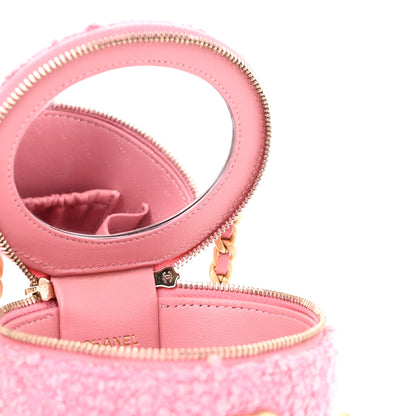 Chanel Tweed Quilted Afternoon Tea Top Handle Vanity Case With Chain Pink 6 of 11