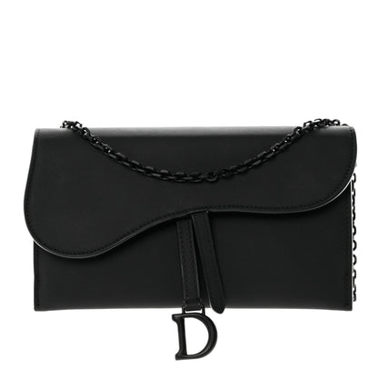 Christian Dior Ultra Matte Calfskin Saddle Chain Wallet Pouch Black 3 of 16