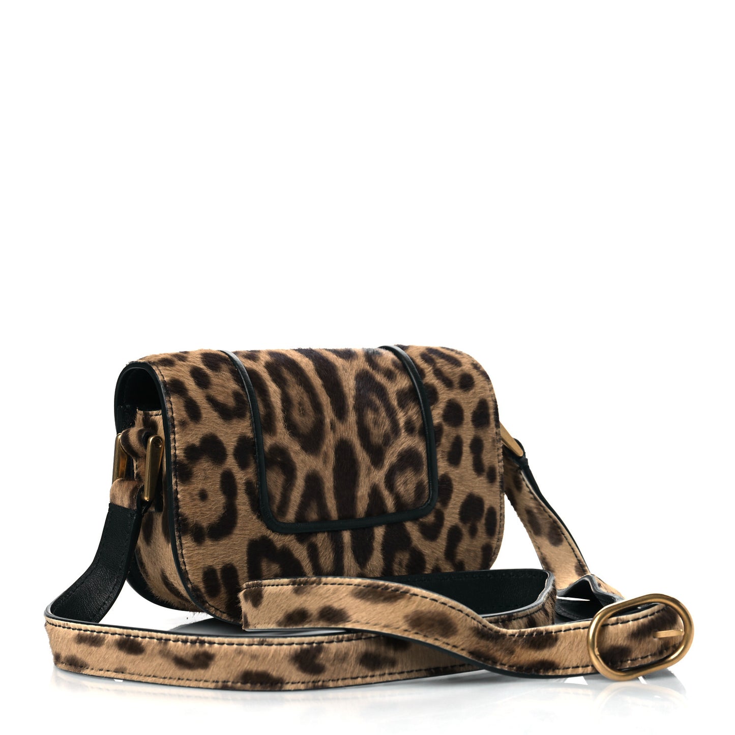 Calf Hair Leopard Print Small Supervee Crossbody Bag Black Marrone