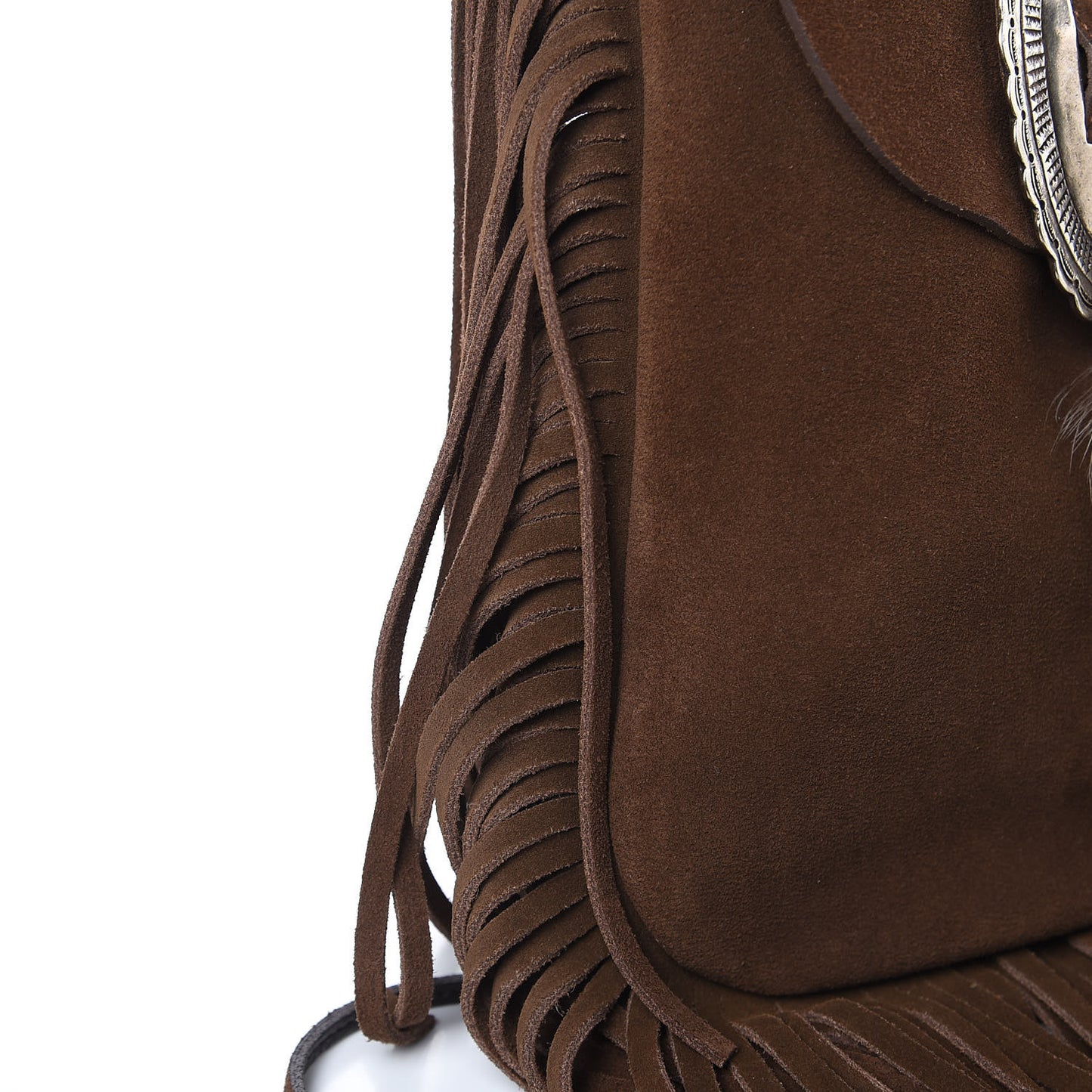 Suede Fringe Flat Anita Crossbody Bag Coffy Marrone