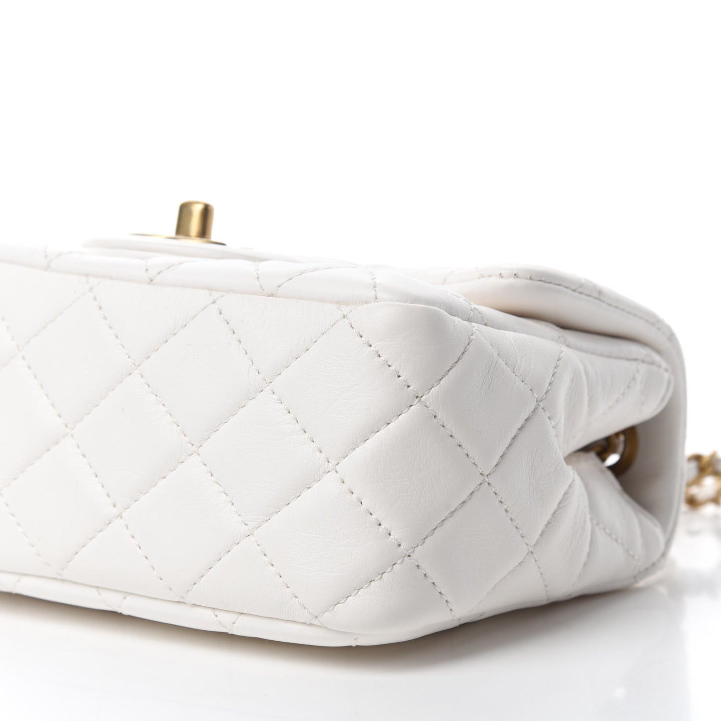 Lambskin Quilted Mini Pearl Crush Flap White