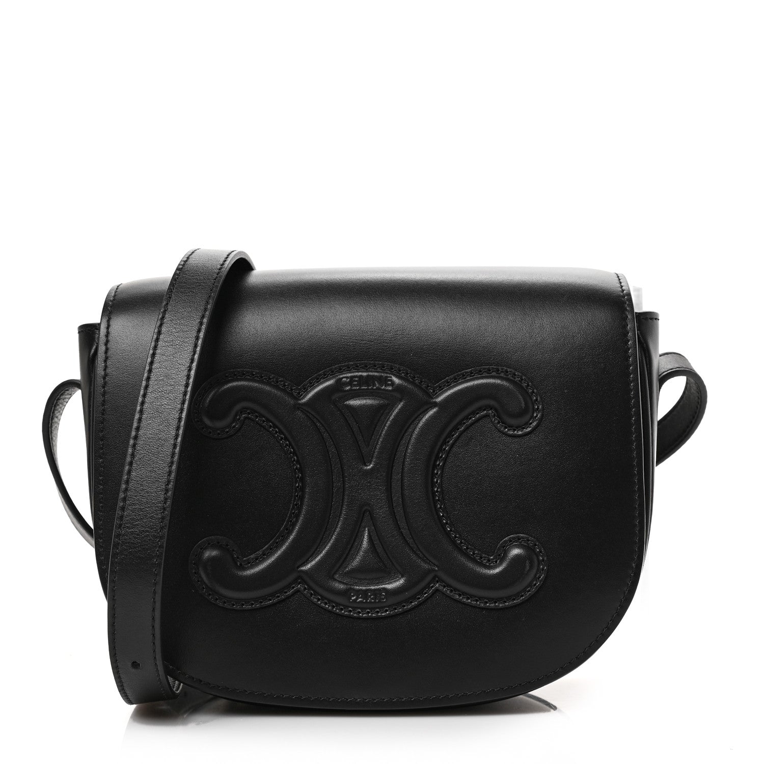 Celine Smooth Calfskin Cuir Triomphe Folco Crossbody Bag Black 1 of 8