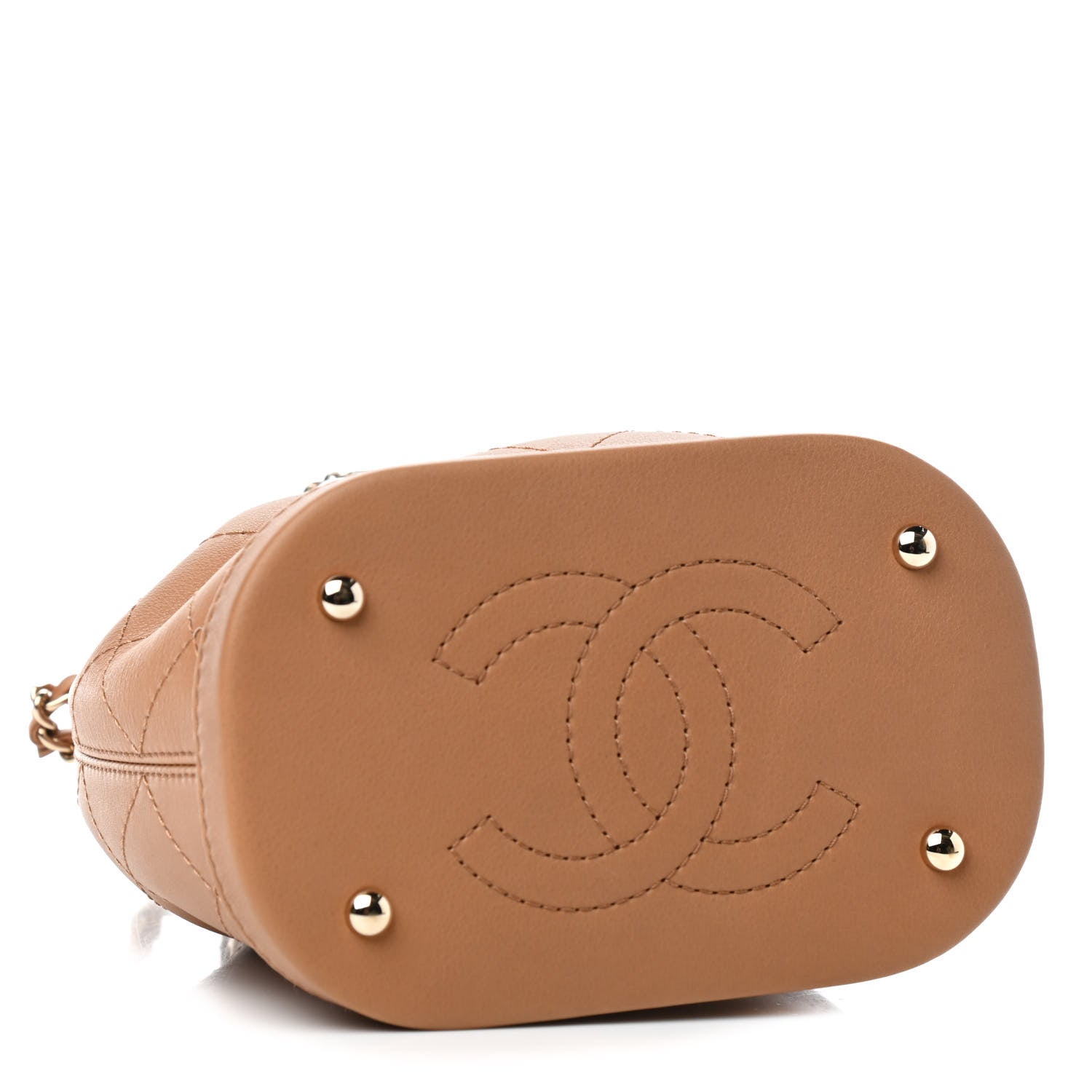 Chanel Calfskin Stitched Chain Bucket Bag Camel 4 of 9