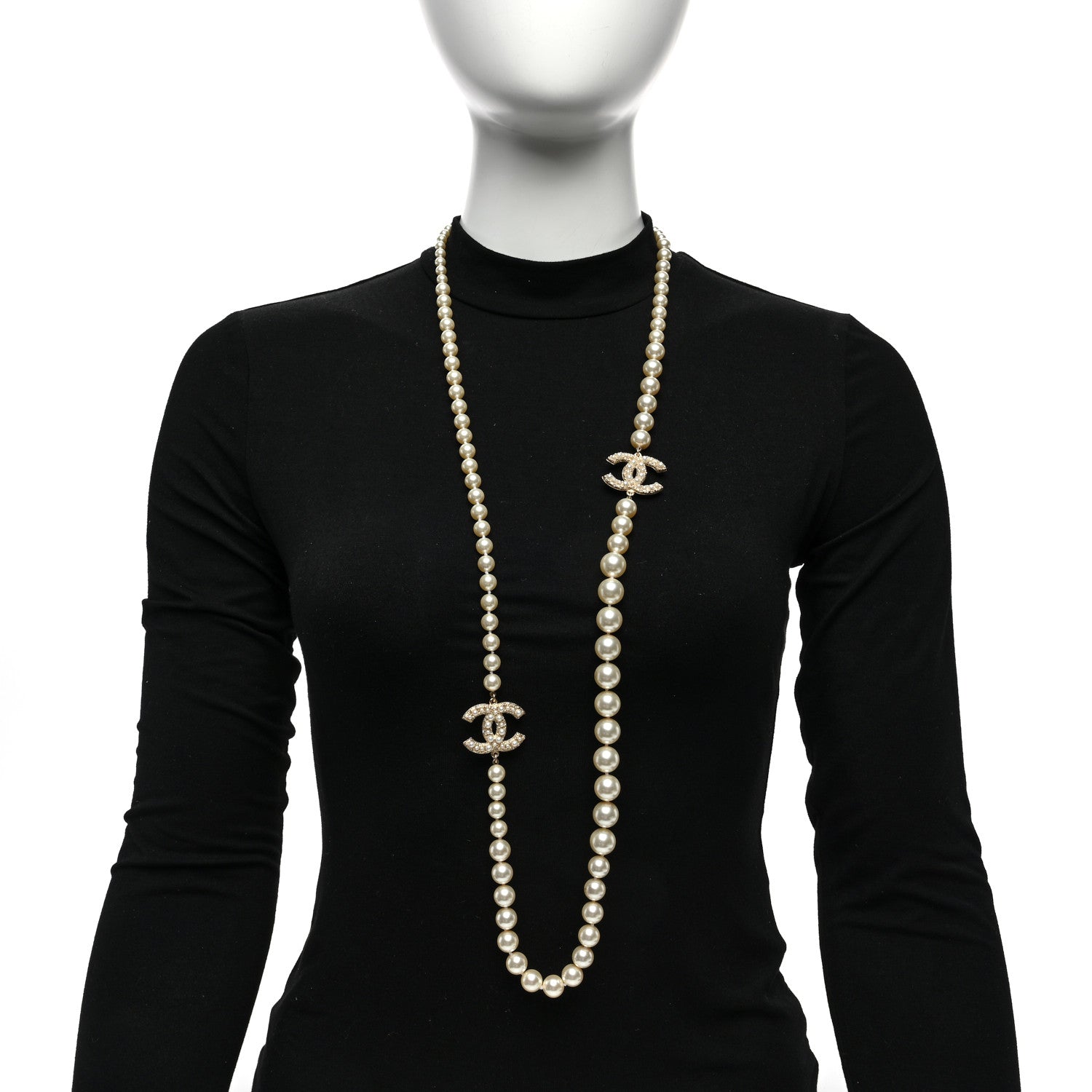 Chanel Graduated Pearl Studded CC Long Necklace Gold 2 of 4