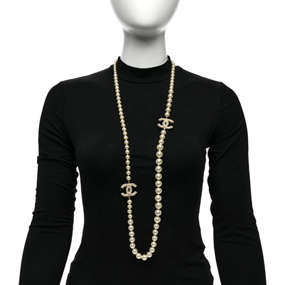 Chanel Graduated Pearl Studded CC Long Necklace Gold 2 of 4