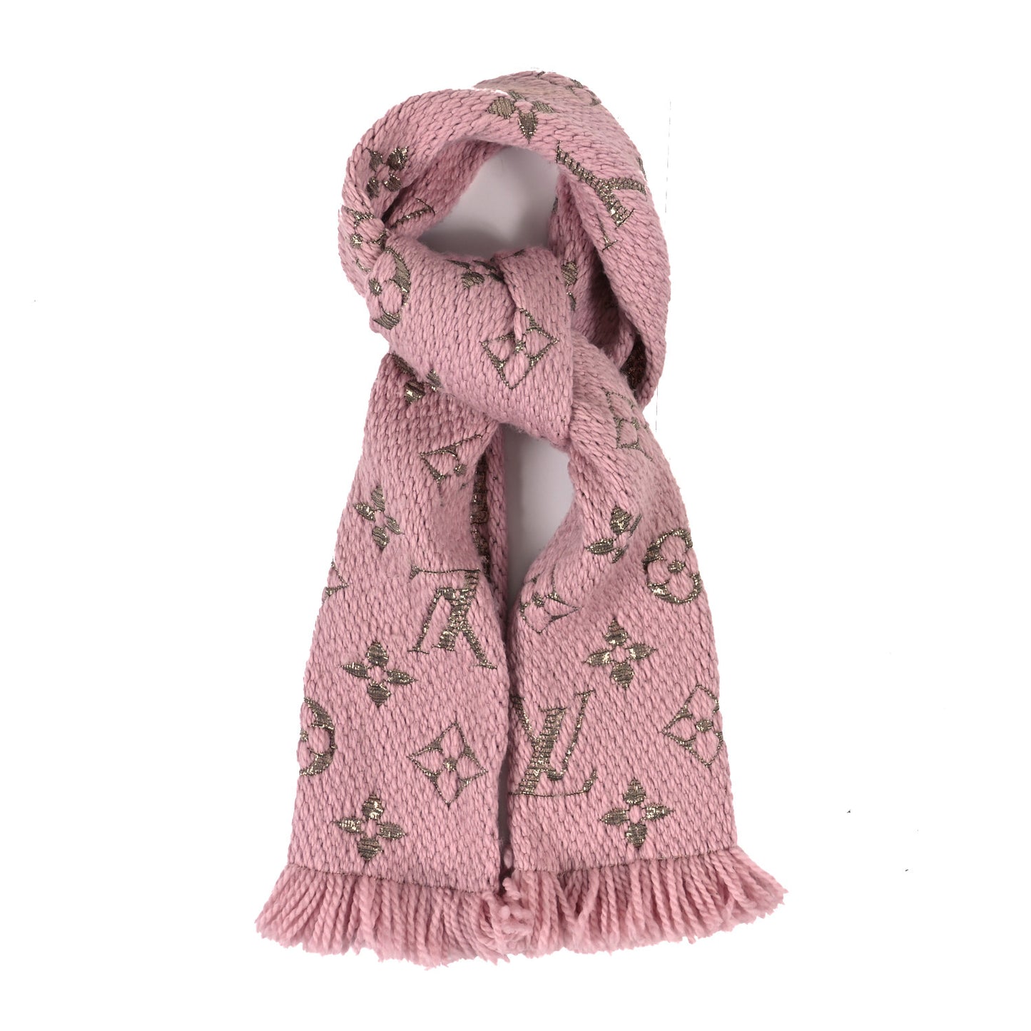 Wool Silk Logomania Shine Scarf Pink
