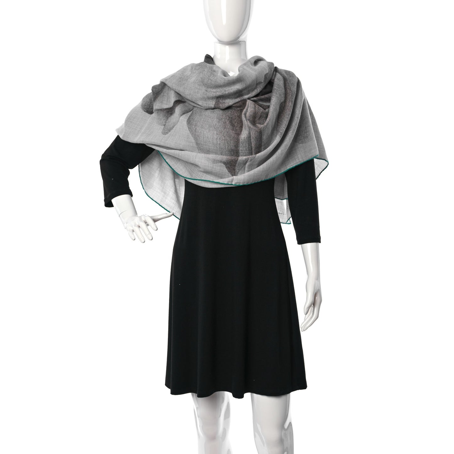 Cashmere Silk Une Rose Pour Alma Shawl 140 Gris Chine Sepia
