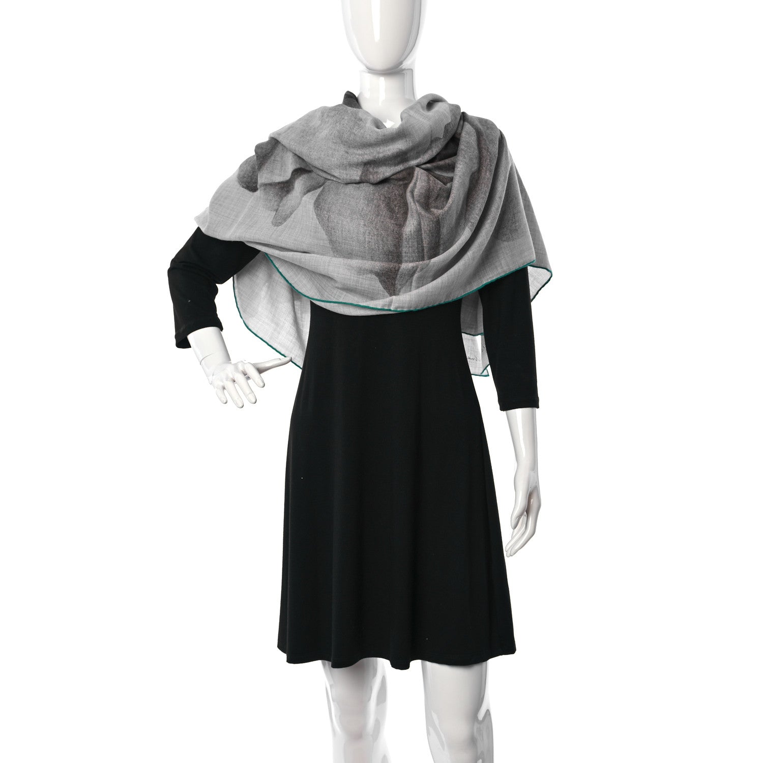 Hermes Cashmere Silk Une Rose Pour Alma Shawl 140 Gris Chine Sepia 2 of 6