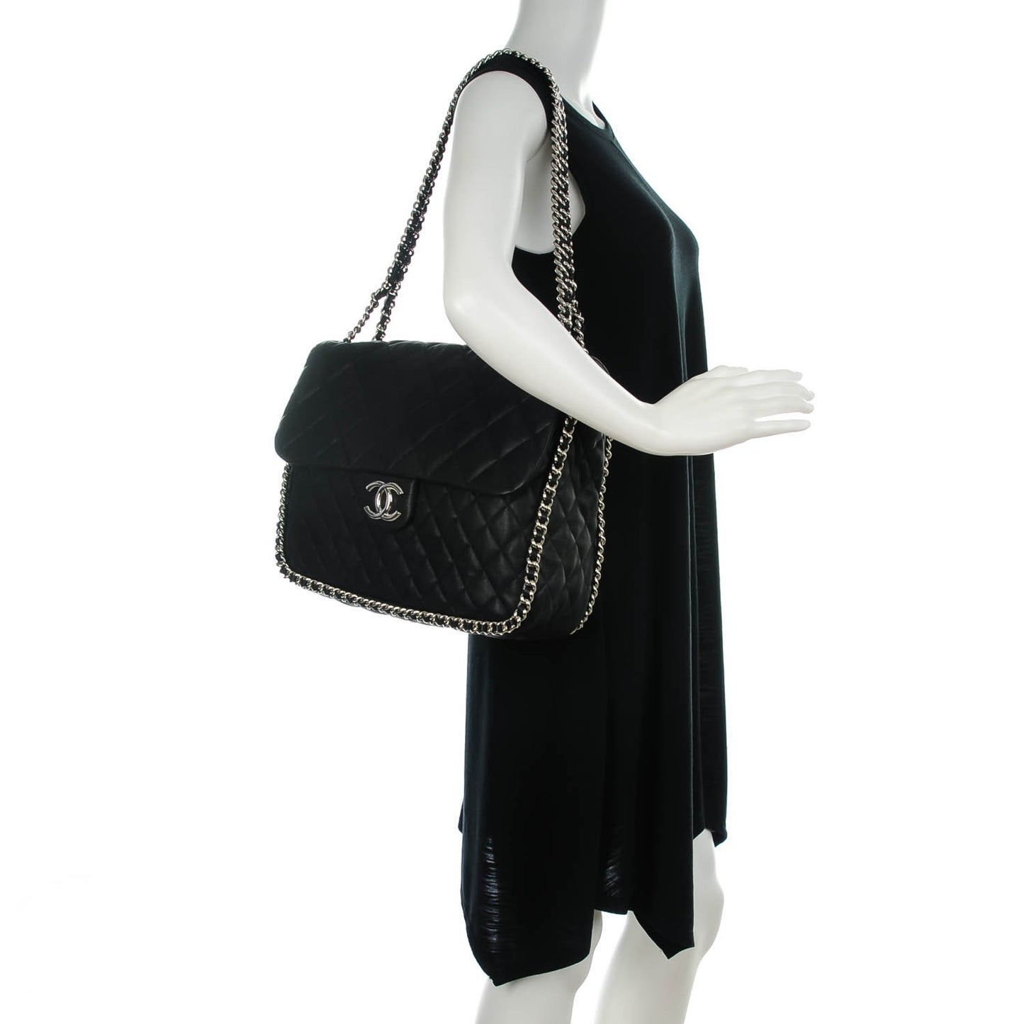 Washed Lambskin Quilted Maxi Chain Around Flap Black