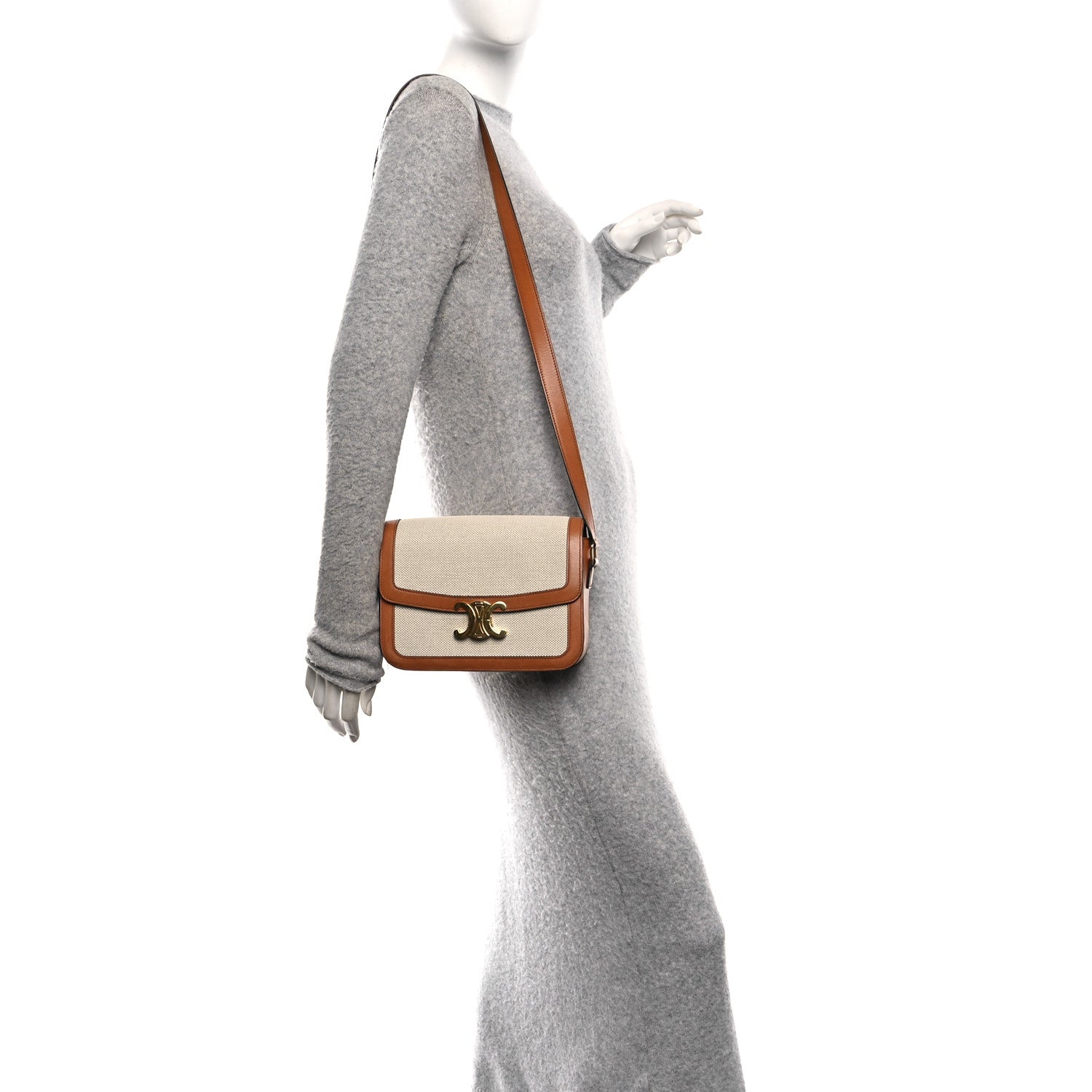 Celine Textile Calfskin Classique Triomphe Bag Natural Tan 2 of 11