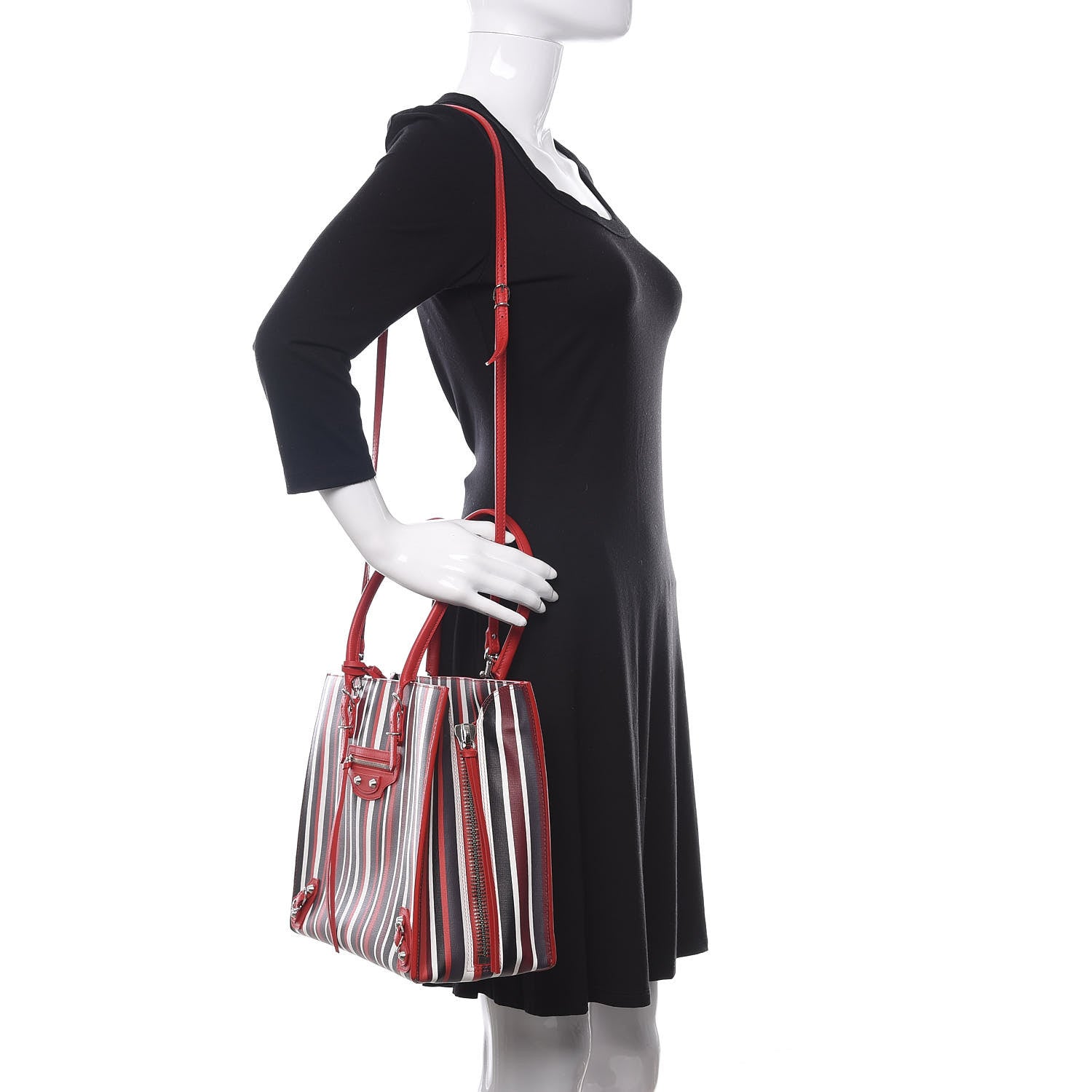 Balenciaga Veau Striped Papier B4 Zip Around Tote Variante Rouge 2 of 10