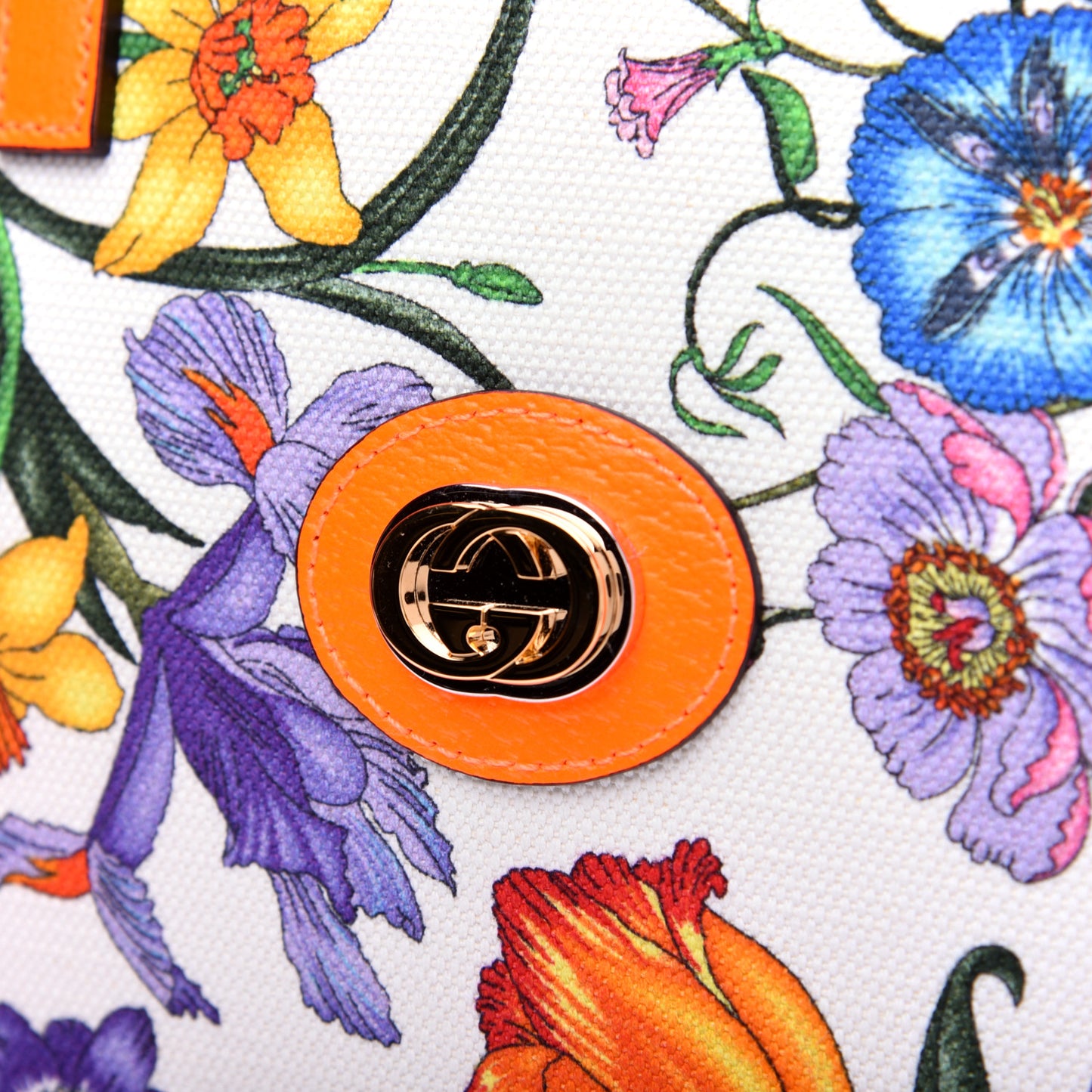 Canvas Medium Flora Tote White Multicolor Orange Fluo