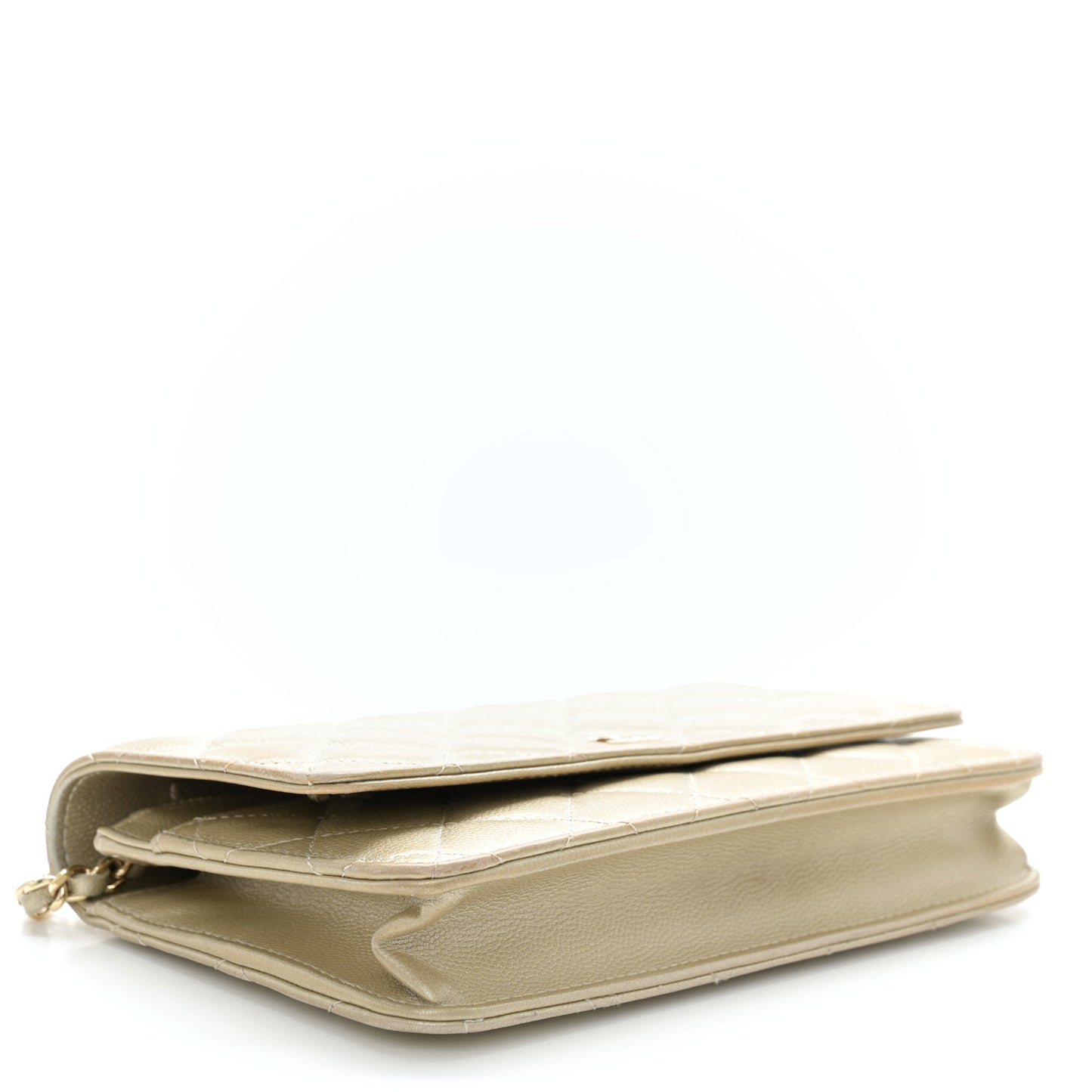 Metallic Caviar Quilted Wallet On Chain WOC Light Gold