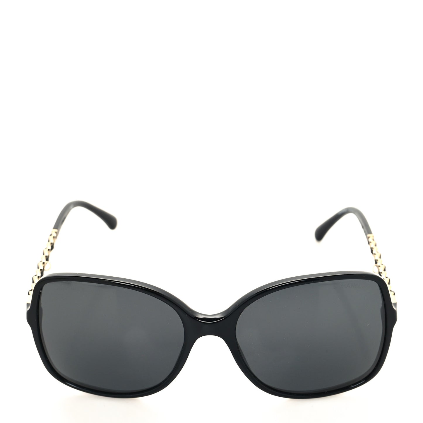 Acetate Metal Calfskin Square Chain Sunglasses 5210-Q Black Gray