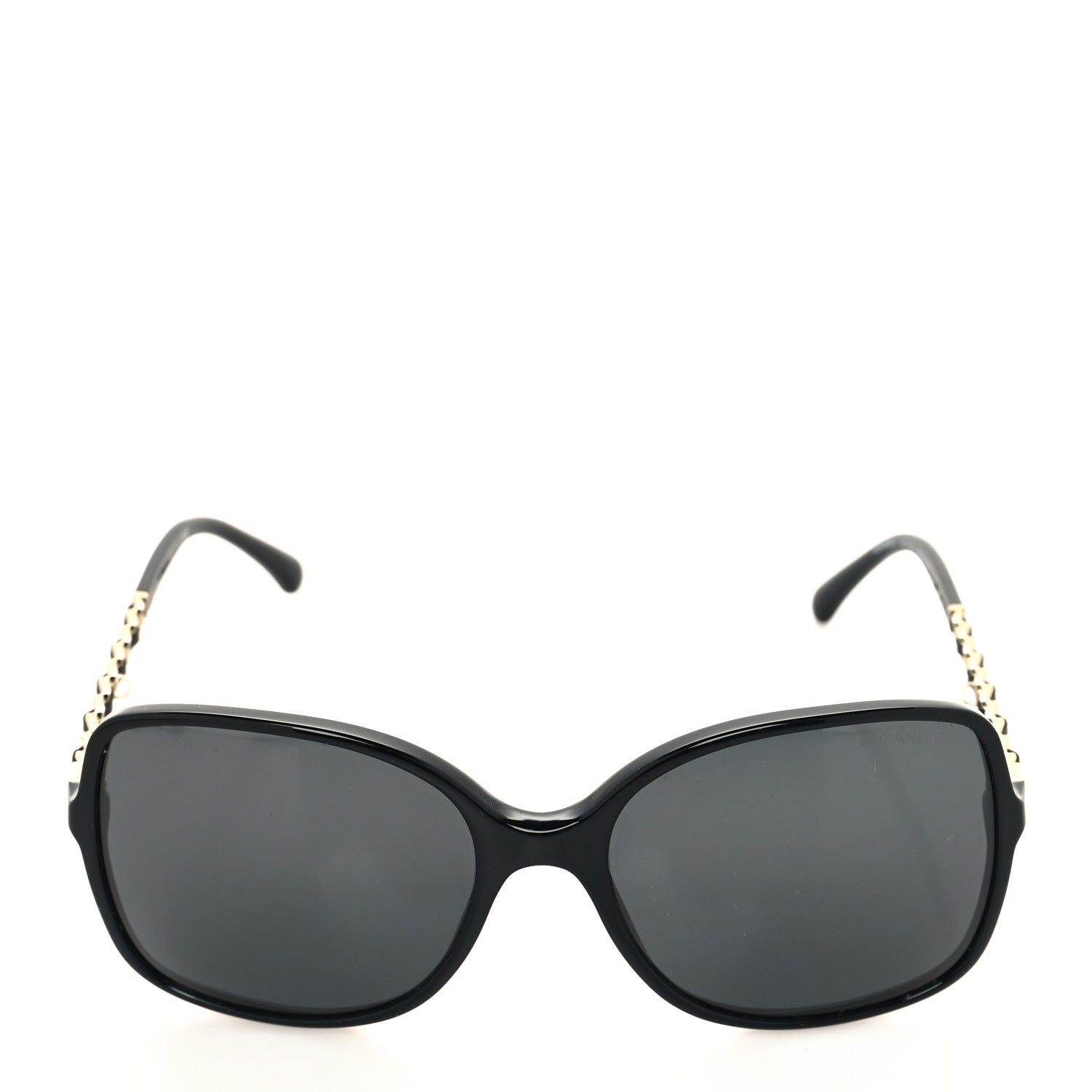 Chanel Acetate Metal Calfskin Square Chain Sunglasses 5210-Q Black Gray 2 of 8