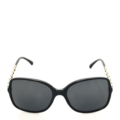 Chanel Acetate Metal Calfskin Square Chain Sunglasses 5210-Q Black Gray 2 of 8