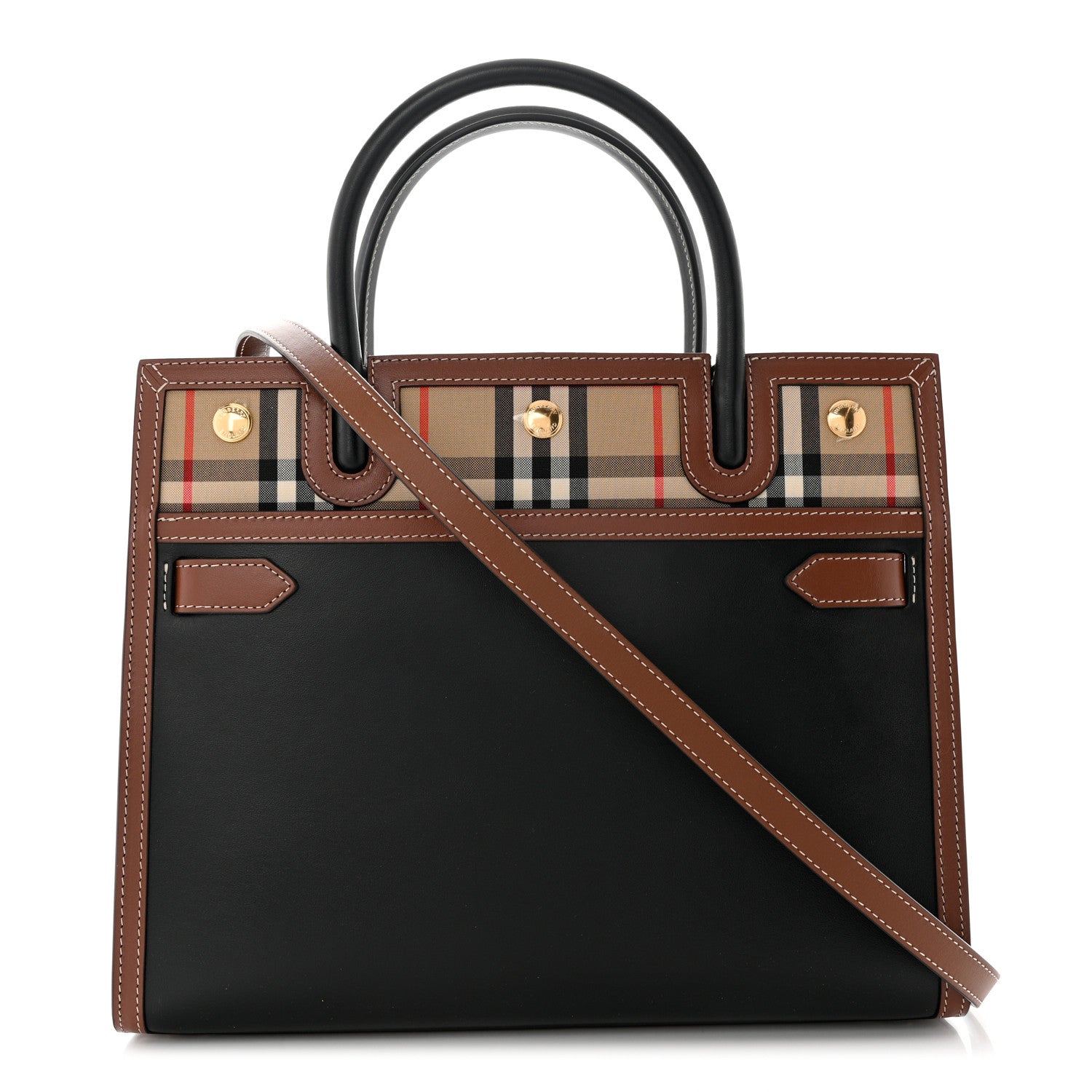 Burberry Calfskin Vintage Check Medium Two Handle Title Bag Black 1 of 10
