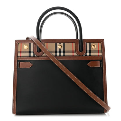 Burberry Calfskin Vintage Check Medium Two Handle Title Bag Black 1 of 10
