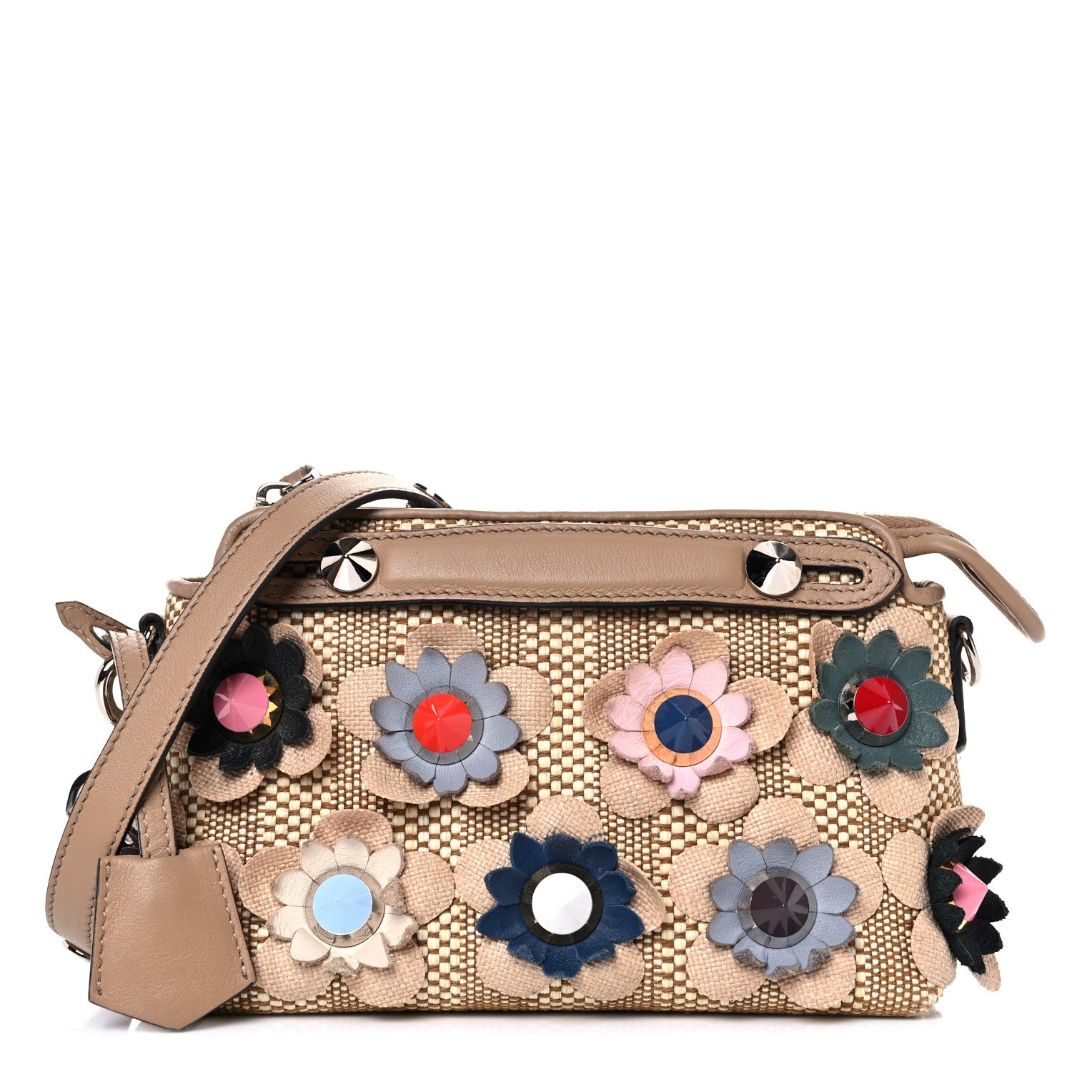 Fendi Paglia Vitello Dolce Flowerland Studded Striped Mini By The Way Boston Bag Natural Cuoio Multicolor 1 of 14