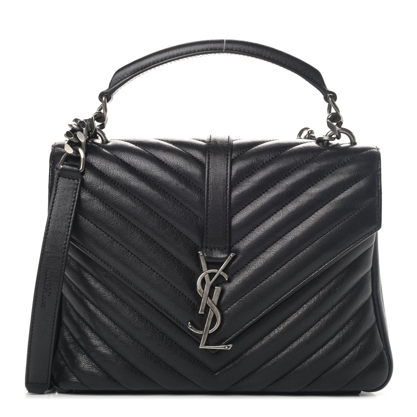 Sheepskin Matelasse Chevron Monogram Medium College Bag Black