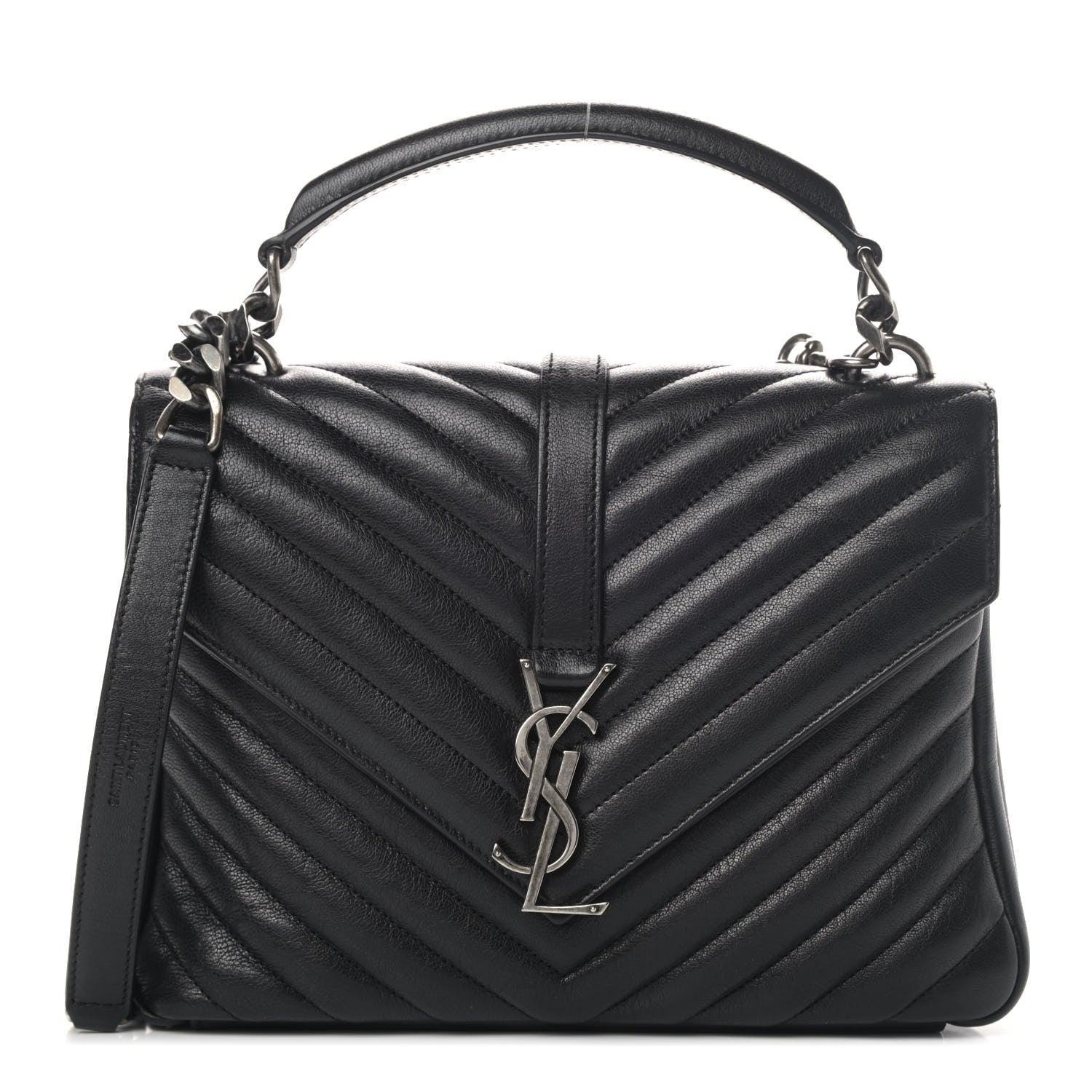Saint Laurent Sheepskin Matelasse Chevron Monogram Medium College Bag Black 1 of 4
