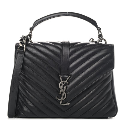 Saint Laurent Sheepskin Matelasse Chevron Monogram Medium College Bag Black 1 of 4