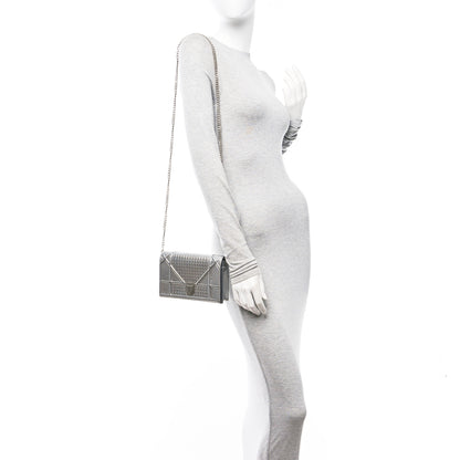 Christian Dior Metallic Patent Micro-Cannage Diorama Wallet on Chain Pouch Silver 2 of 16