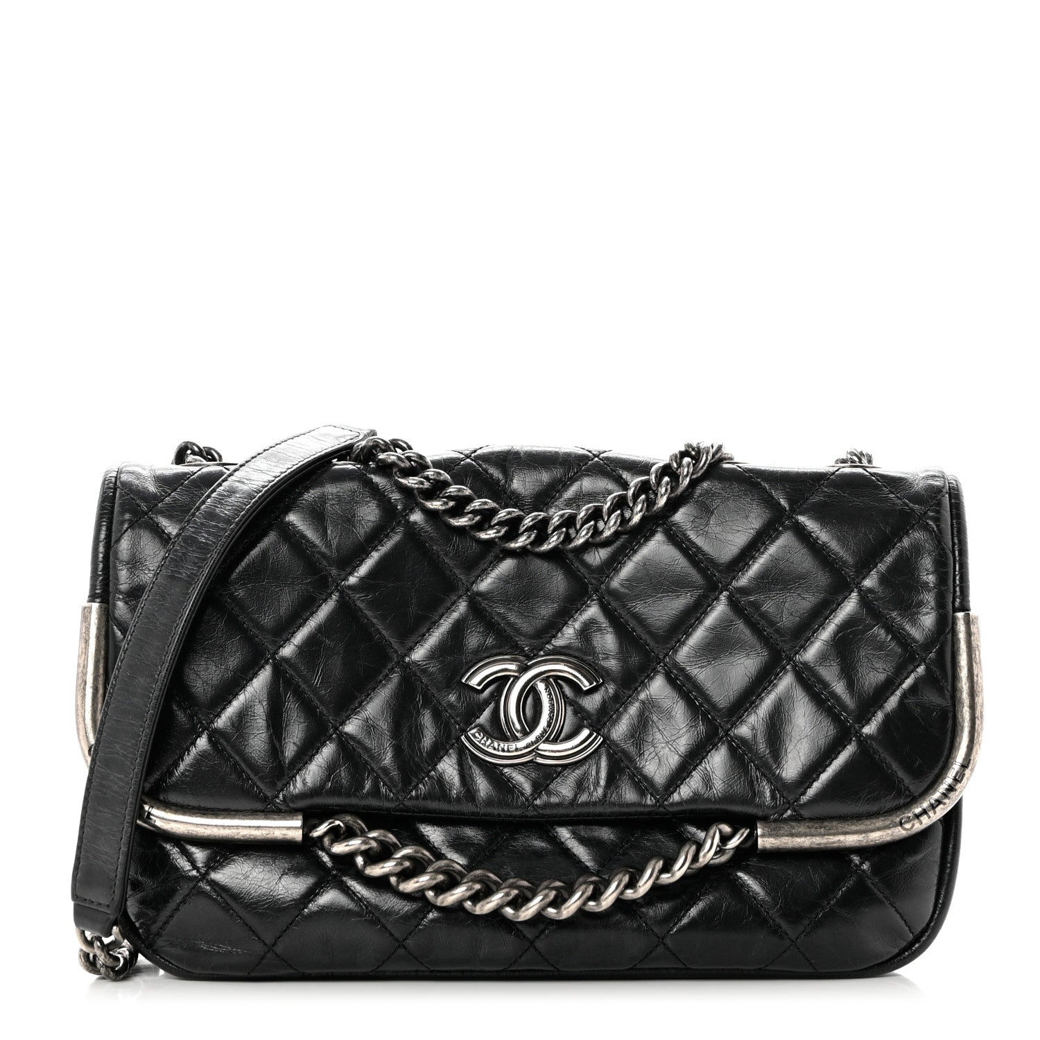 Chanel Glazed Calfskin Quilted Metal Chain Flap Black 1 of 8