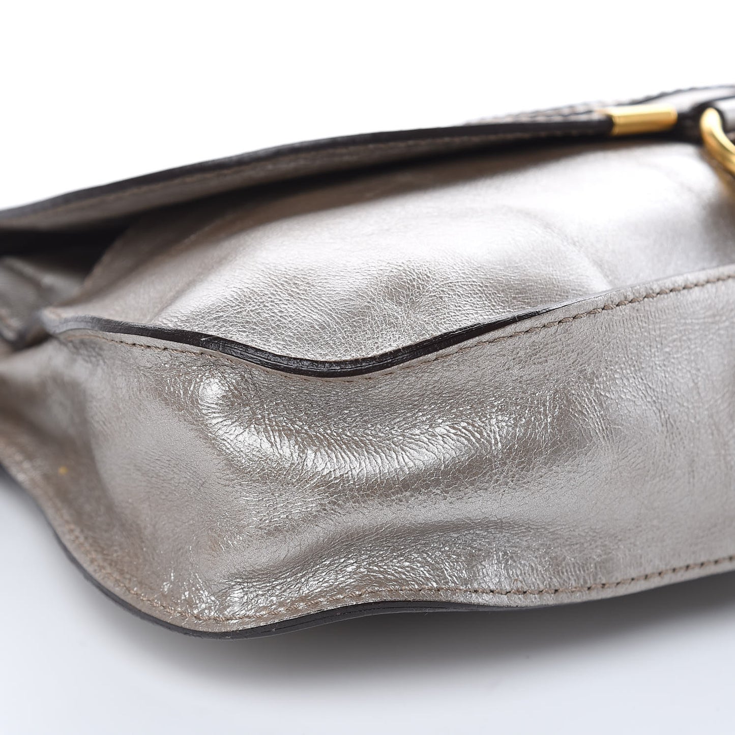 Metallic Calfskin Marcie Clutch Pewter