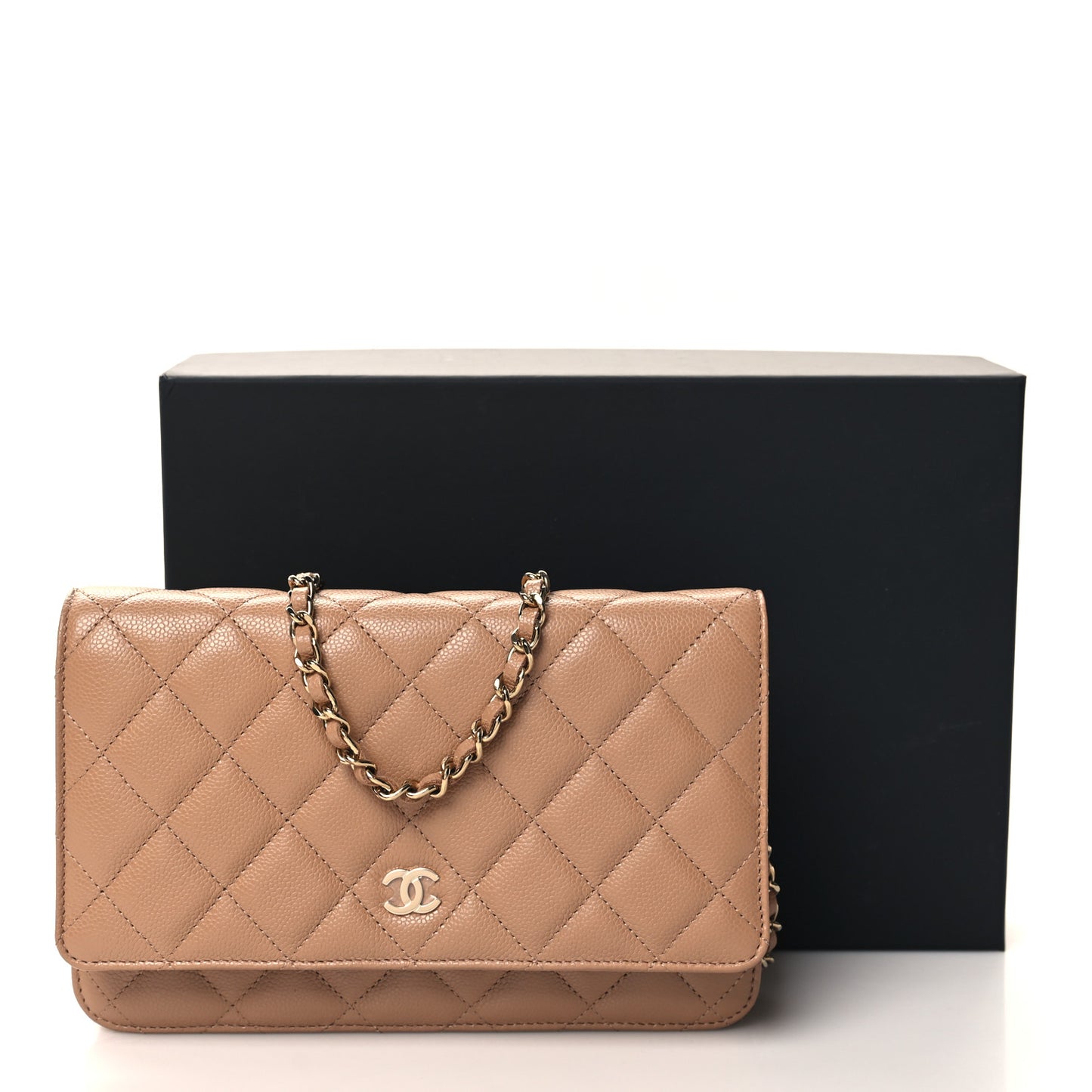 Caviar Quilted Wallet on Chain WOC Beige
