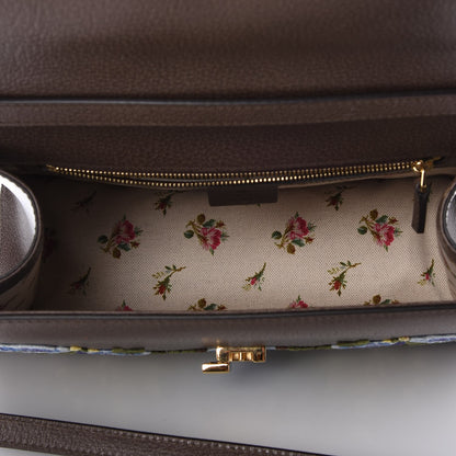 Gucci Calfskin Embroidered Medium Sylvie Top Handle Bag New Acero Multicolor 6 of 8