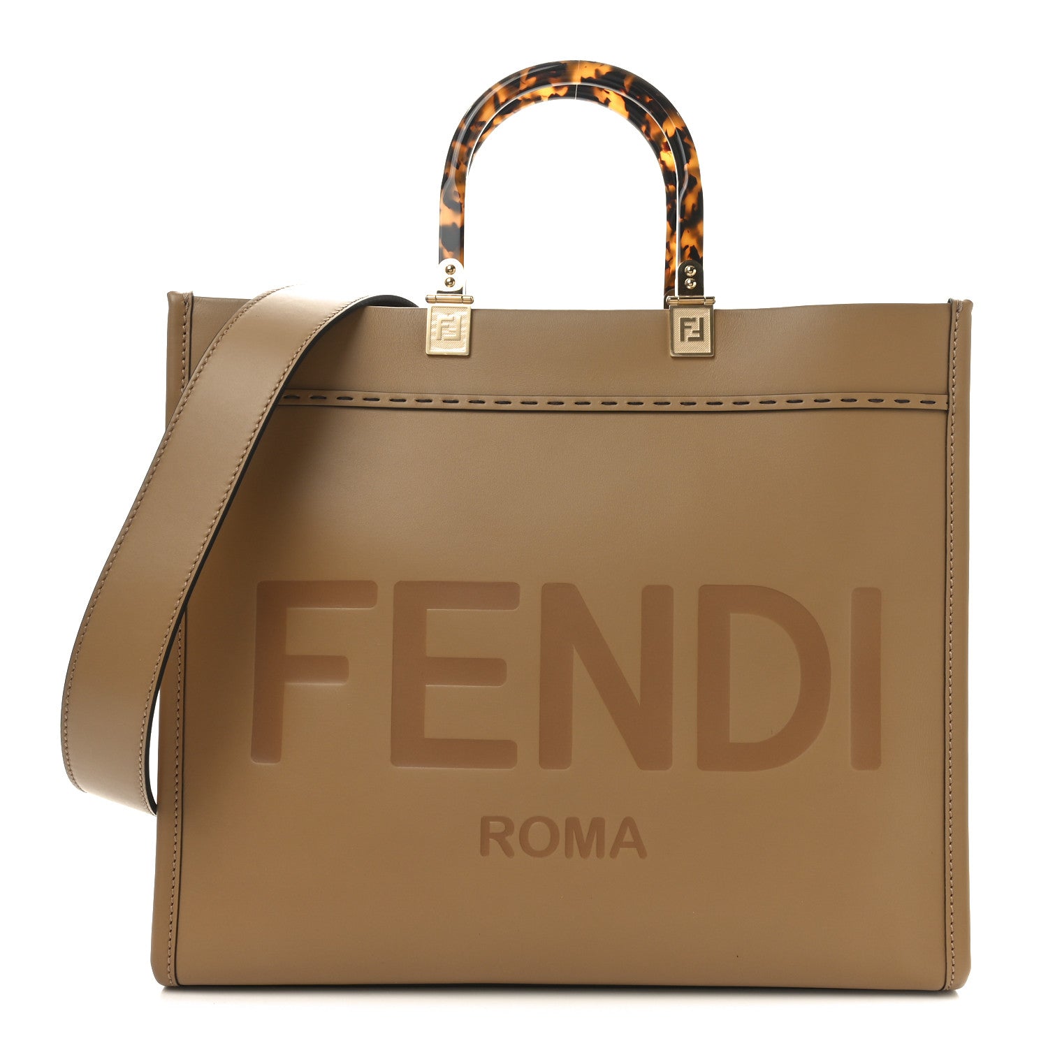 Fendi Vitello King Plexiglass Logo Embossed Medium Fendi Sunshine Shopper Tote Light Rose 1 of 9