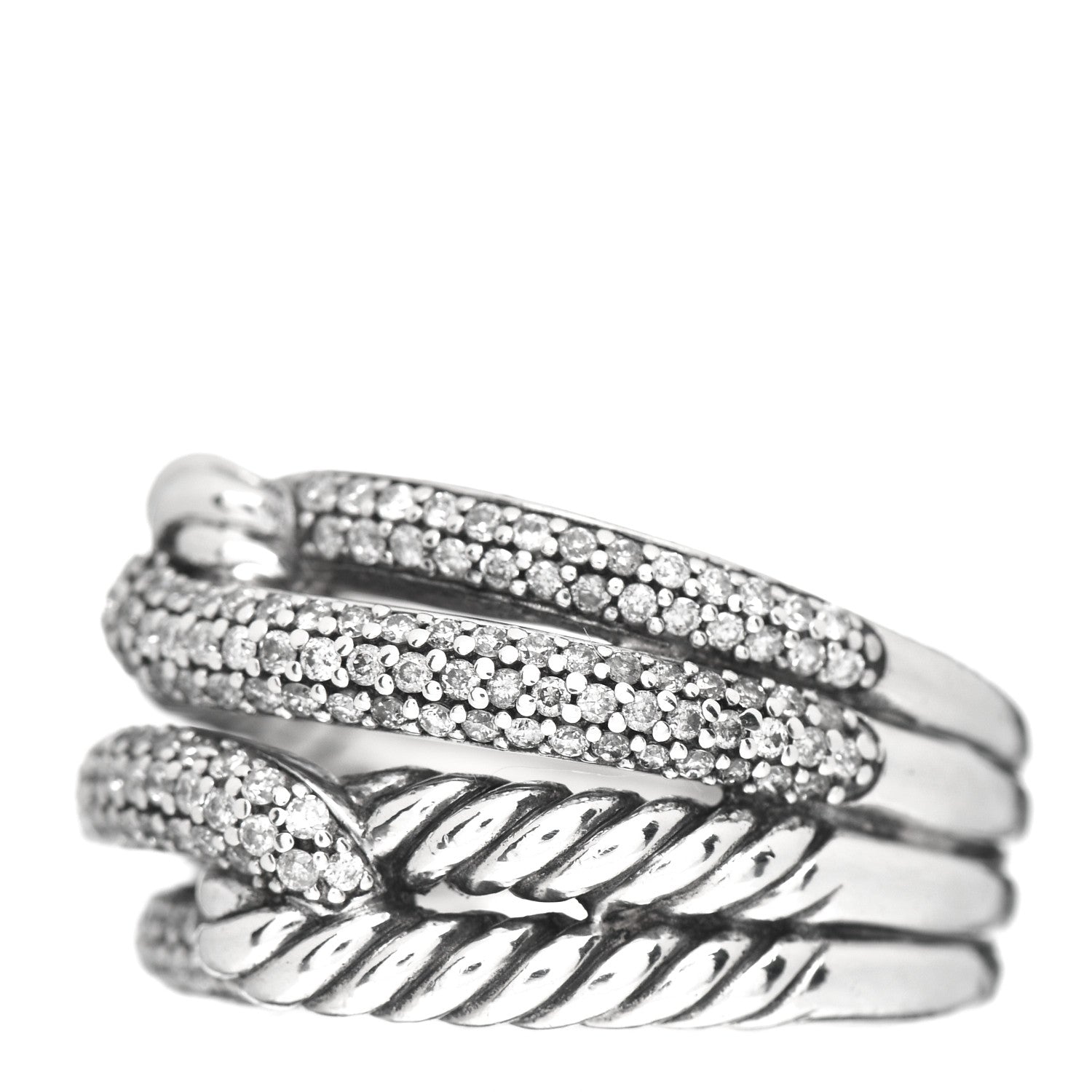 David Yurman Sterling Silver Diamond 13mm Labyrinth Double Loop Ring 50 5.25 3 of 5