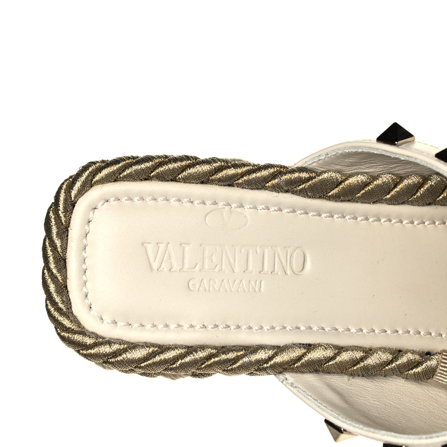 Valentino Garavani Calfskin Silk Rockstud Torchon Espadrille Wedge 25/115mm Slide Sandals 39 Light Ivory 7 of 7