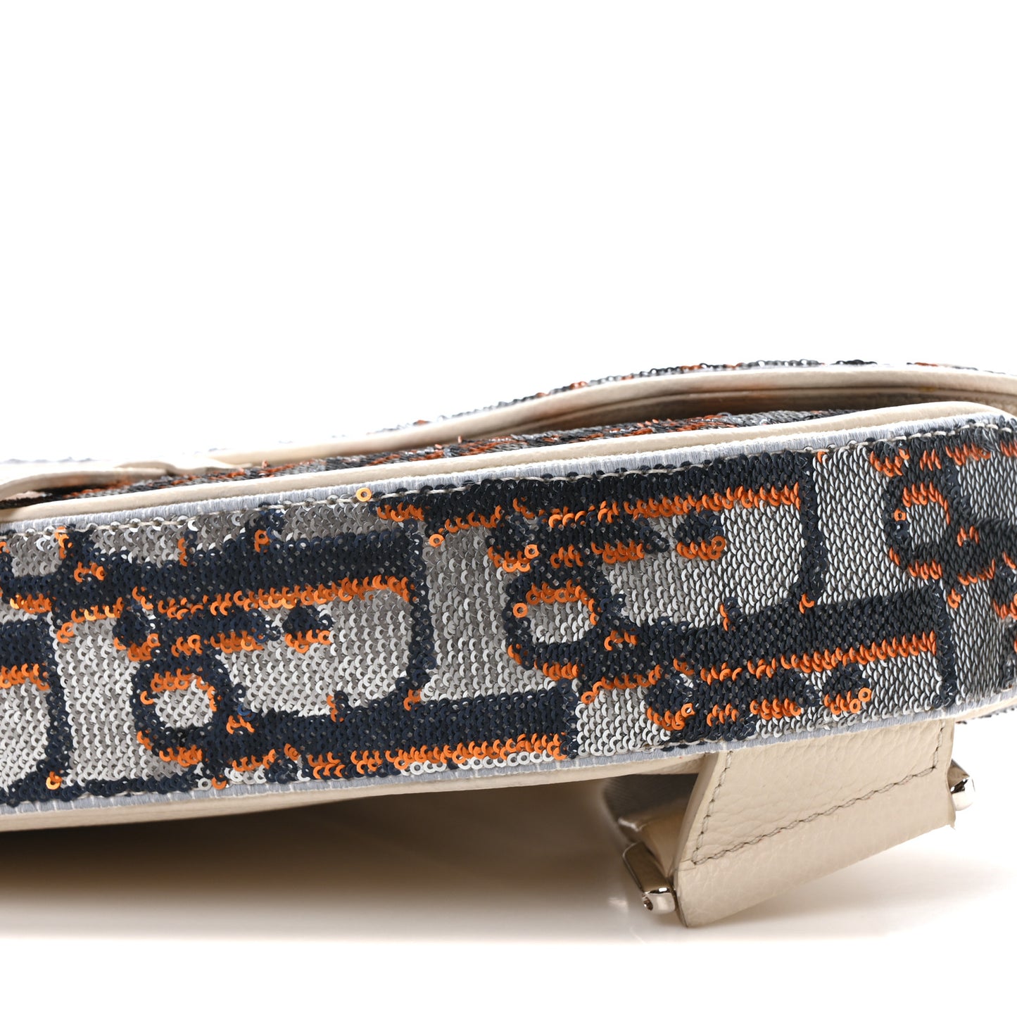 Sequin Oblique Mens Saddle Bag Blue Orange Silver