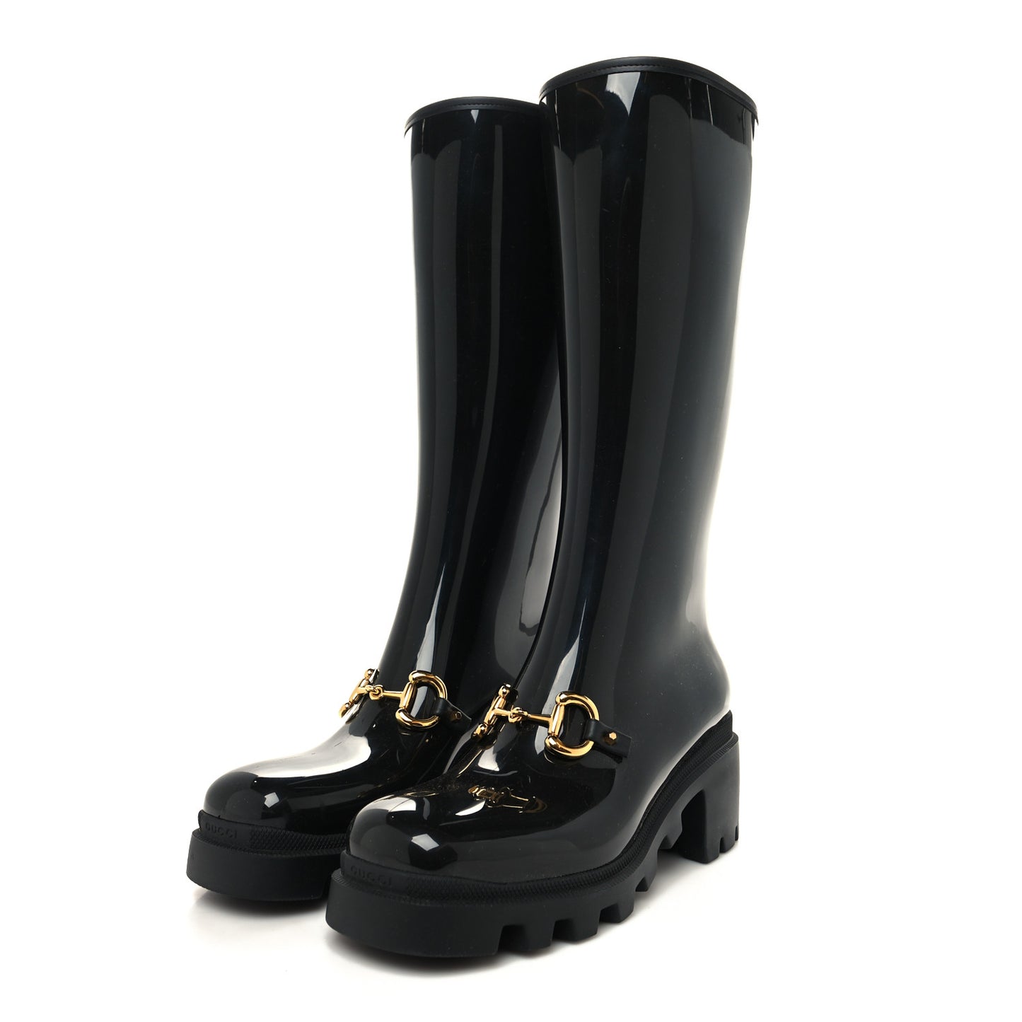Rubber Horsebit Knee High Boots 41 Black