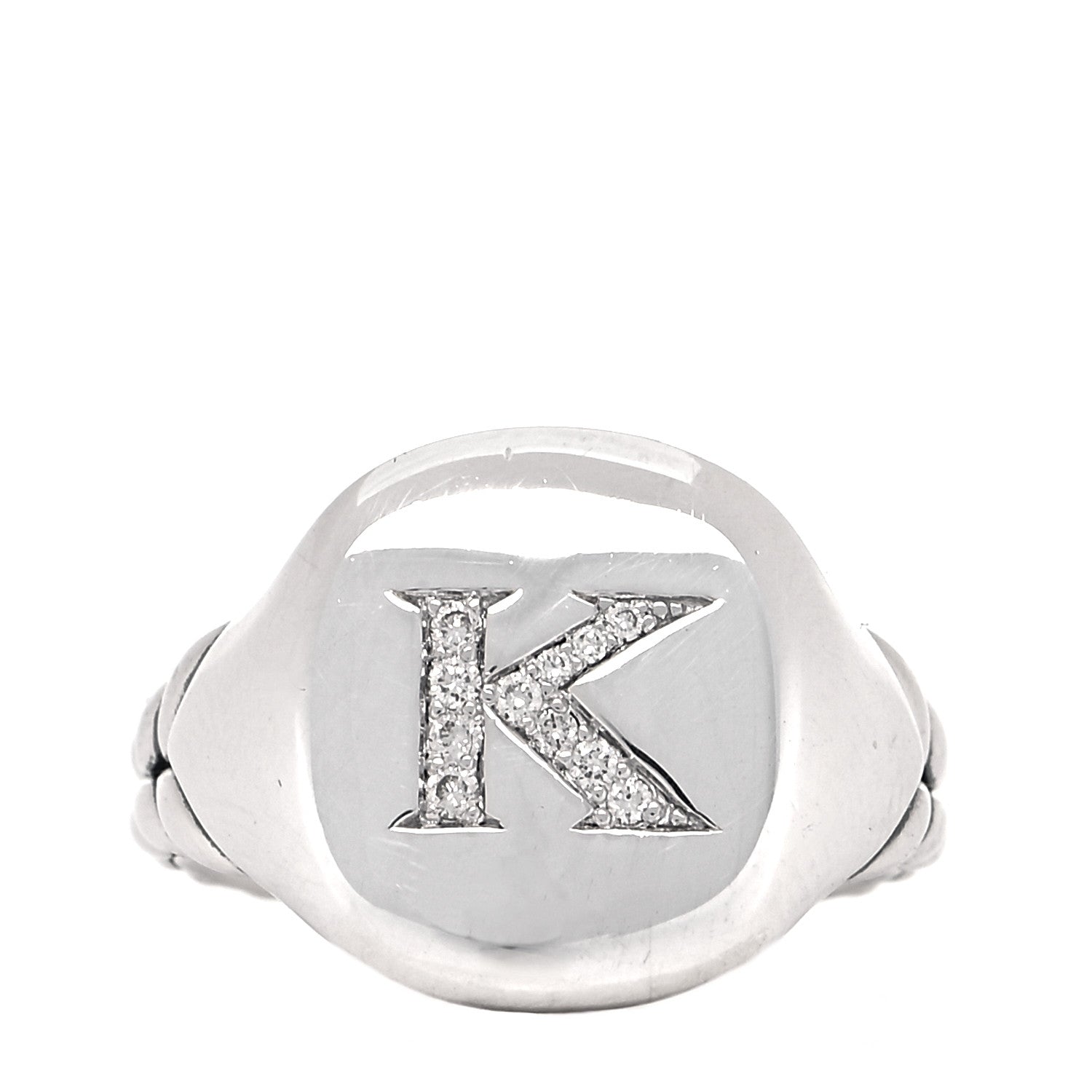 David Yurman Sterling Silver Diamond 14mm Initial K Pinky Ring 48 4.5 1 of 10