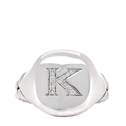David Yurman Sterling Silver Diamond 14mm Initial K Pinky Ring 48 4.5 1 of 10